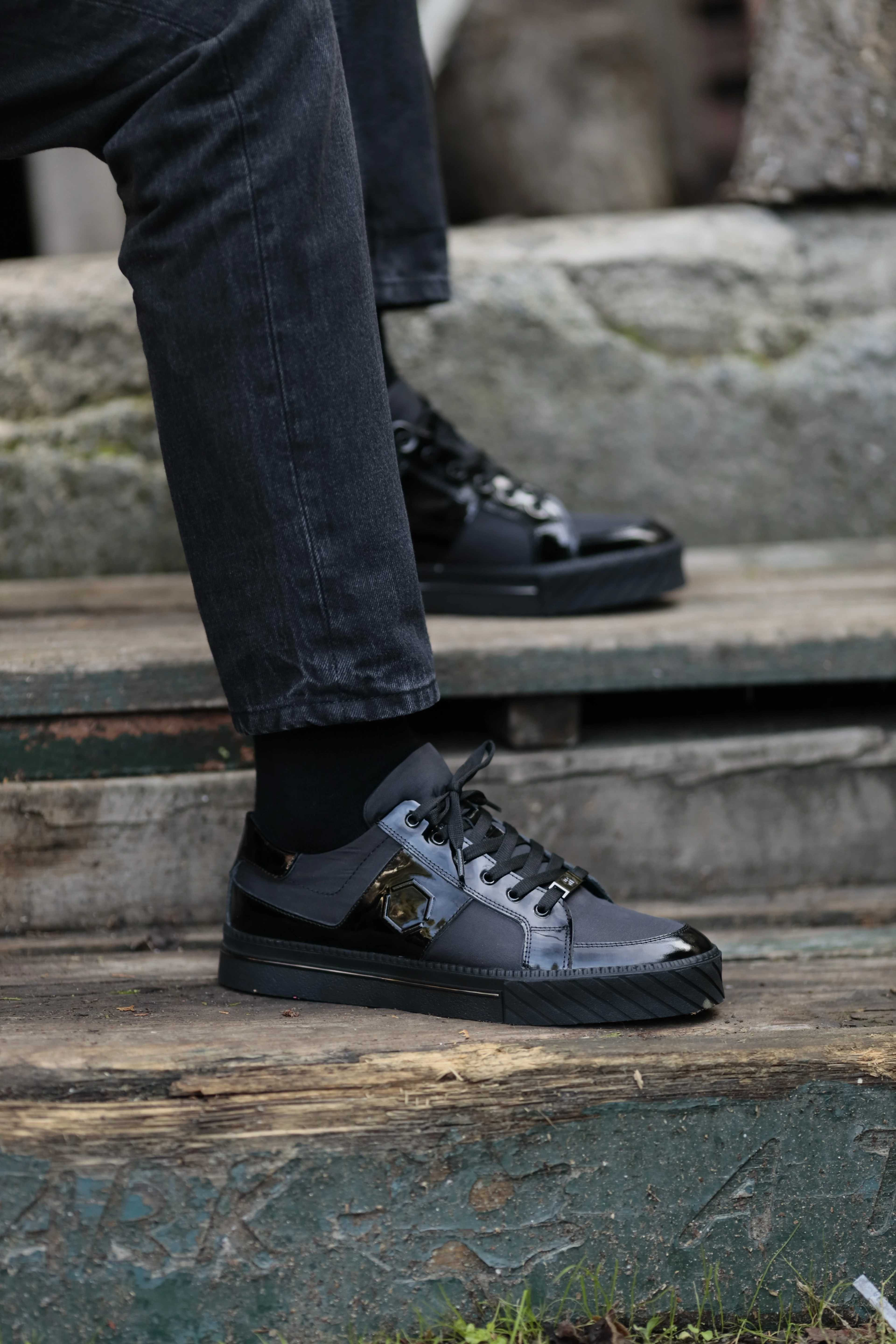 Kanada Model Kombinasyonlu Deri İthal Taban Sneaker Ayakkabı