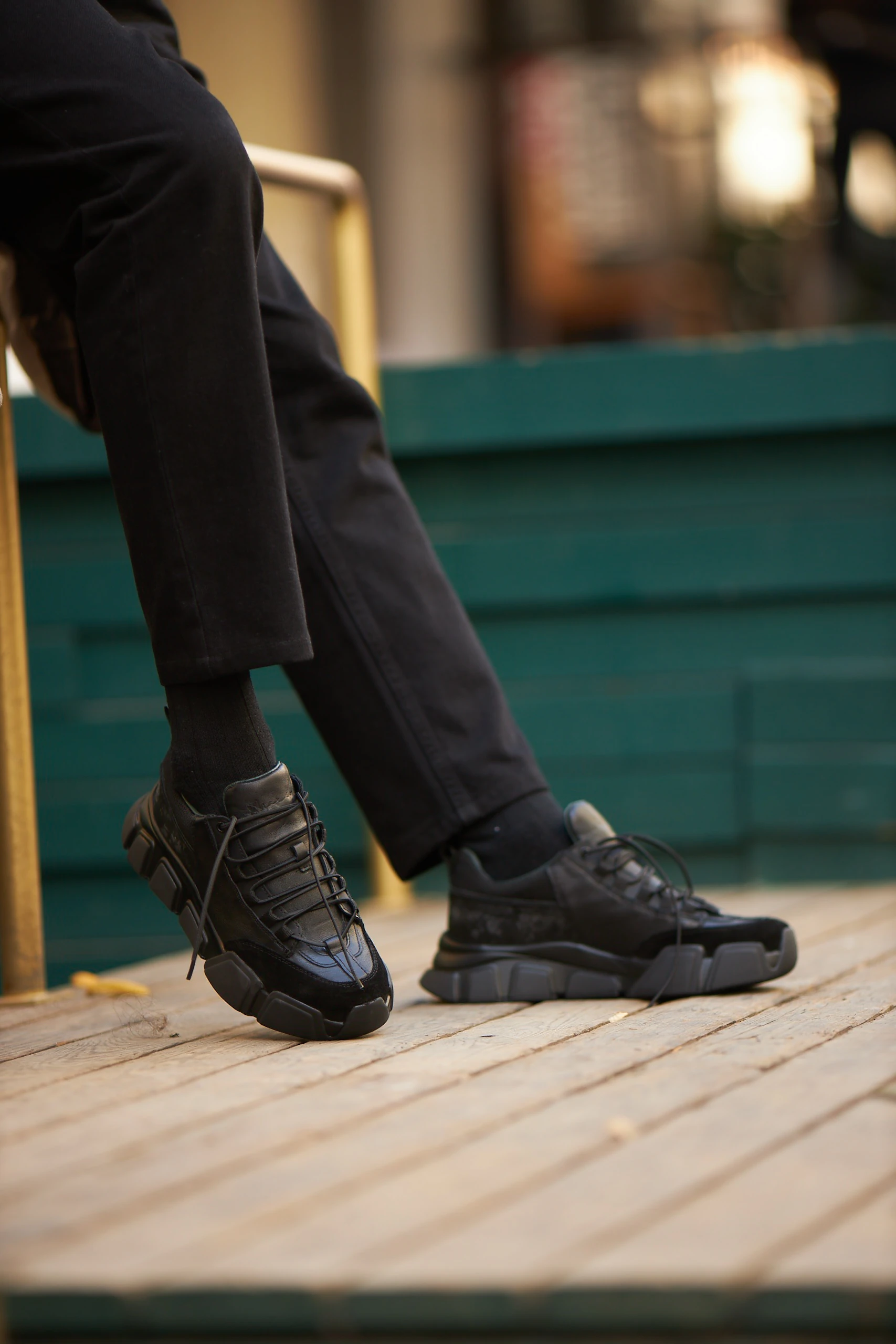 Diamond Model İthal Taban Hakiki Kombinasyonlu Deri Sneaker Ayakkabı - SİYAH TABAN