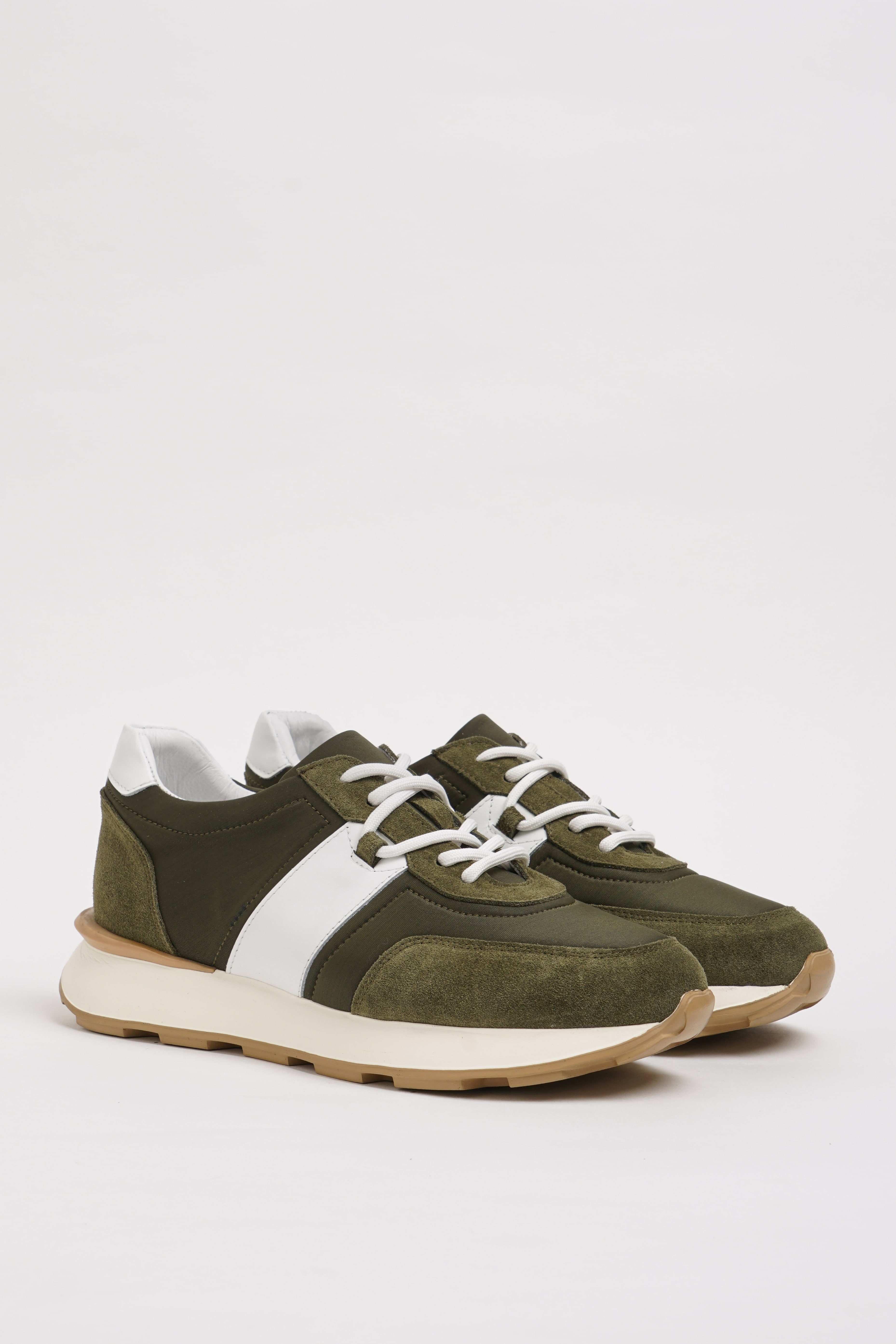 Groom Model Kombinasyonlu Deri İthal Taban Sneaker Ayakkabı - HAKİ