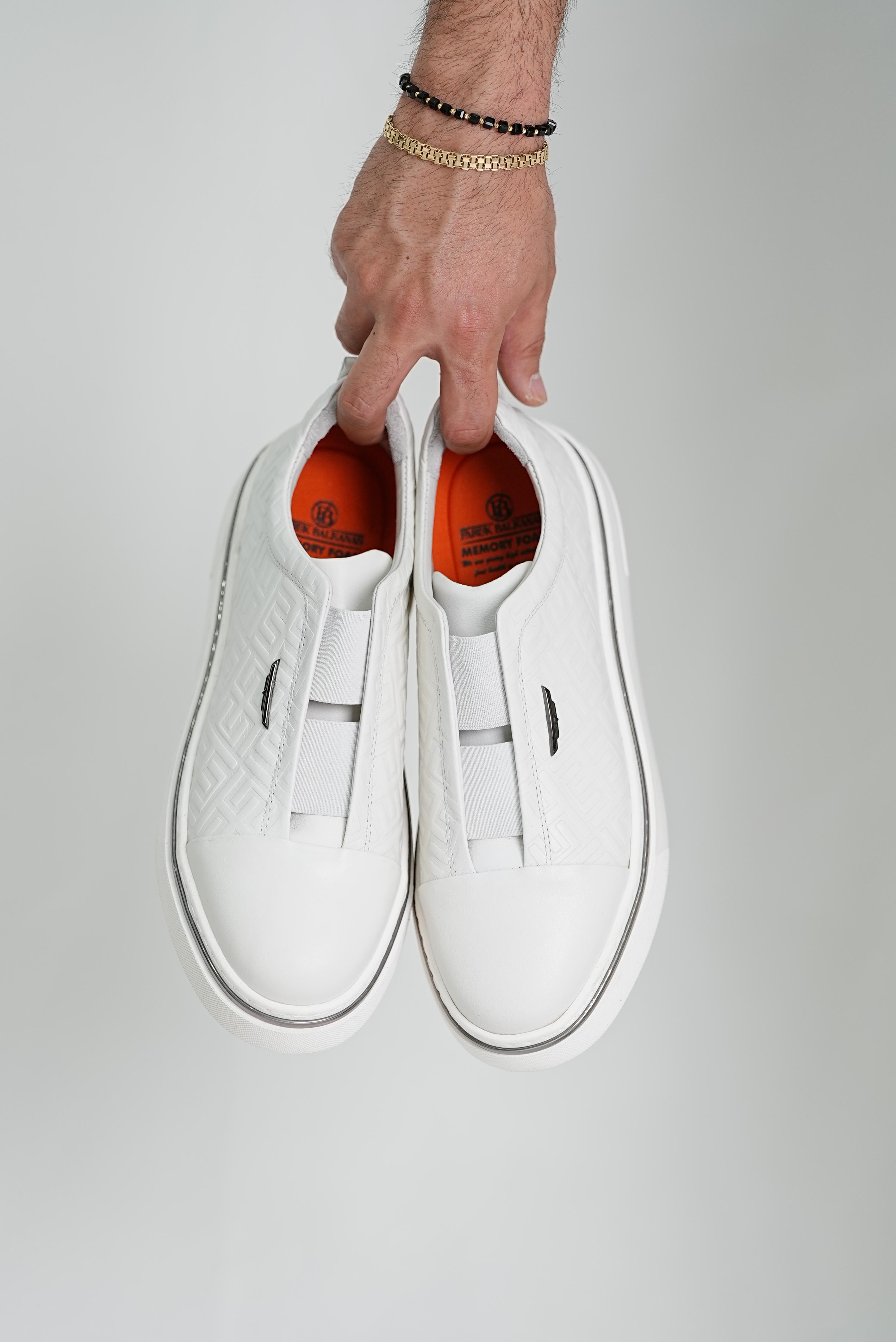 Presley Model Kombinasyonlu Deri İthal Taban Sneaker Ayakkabı - BEYAZ