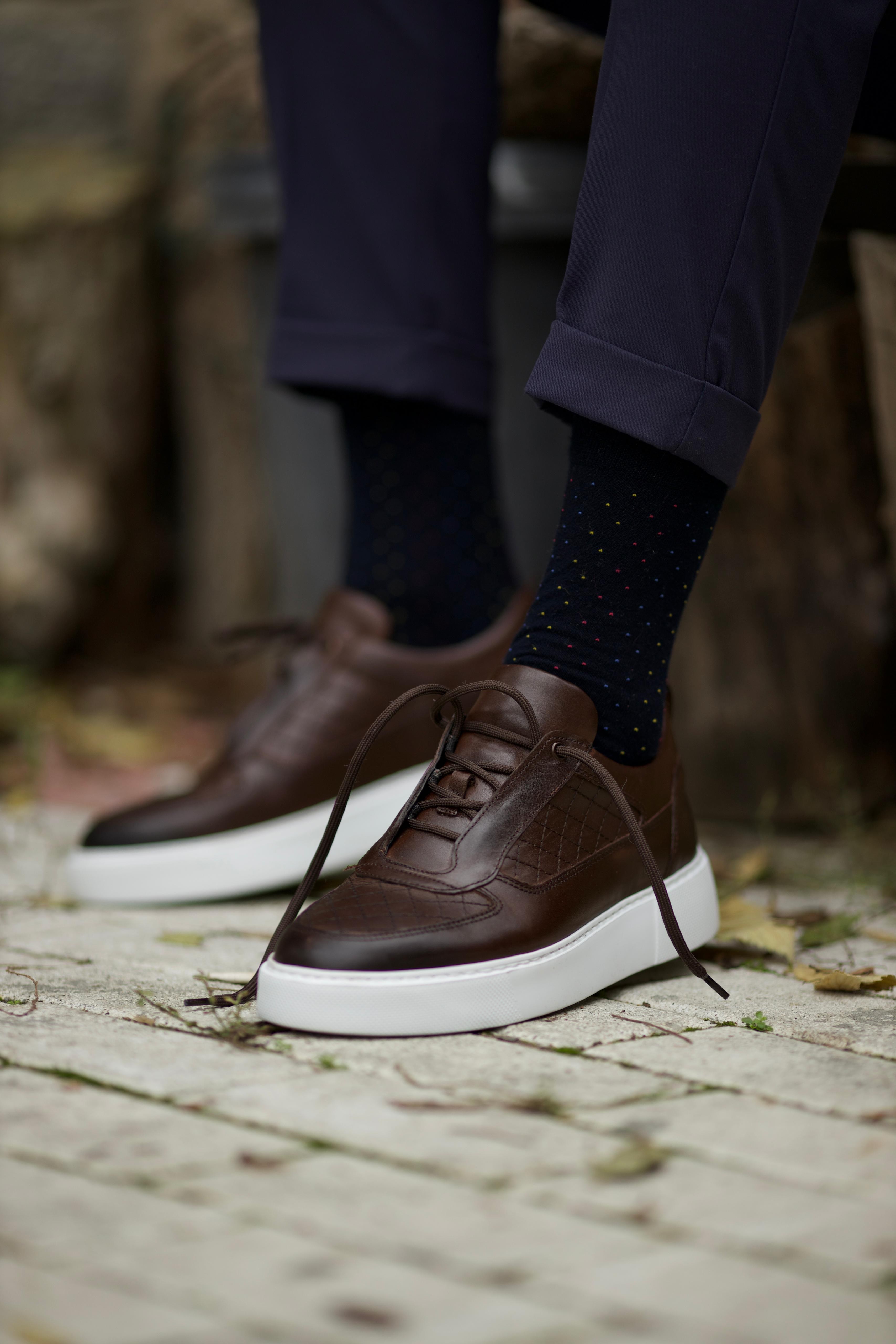 Gustave Model Natural Deri Sneaker Ayakkabı - KAHVERENGİ