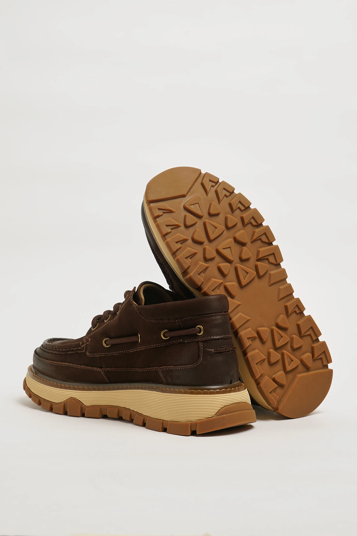 David Model Kombinasyonlu Deri İthal Taban Bot - KAHVERENGİ