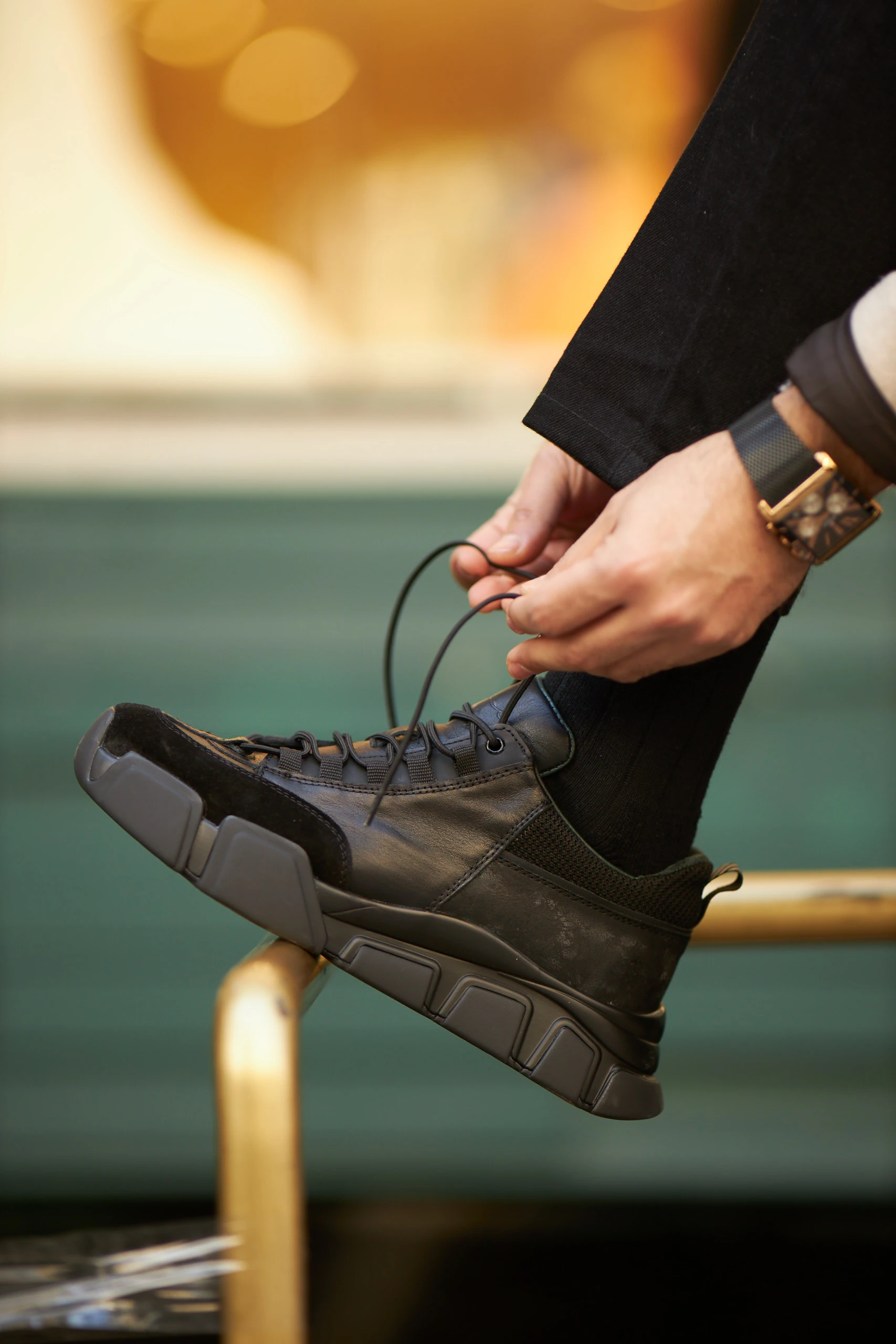 Diamond Model İthal Taban Hakiki Kombinasyonlu Deri Sneaker Ayakkabı - SİYAH TABAN