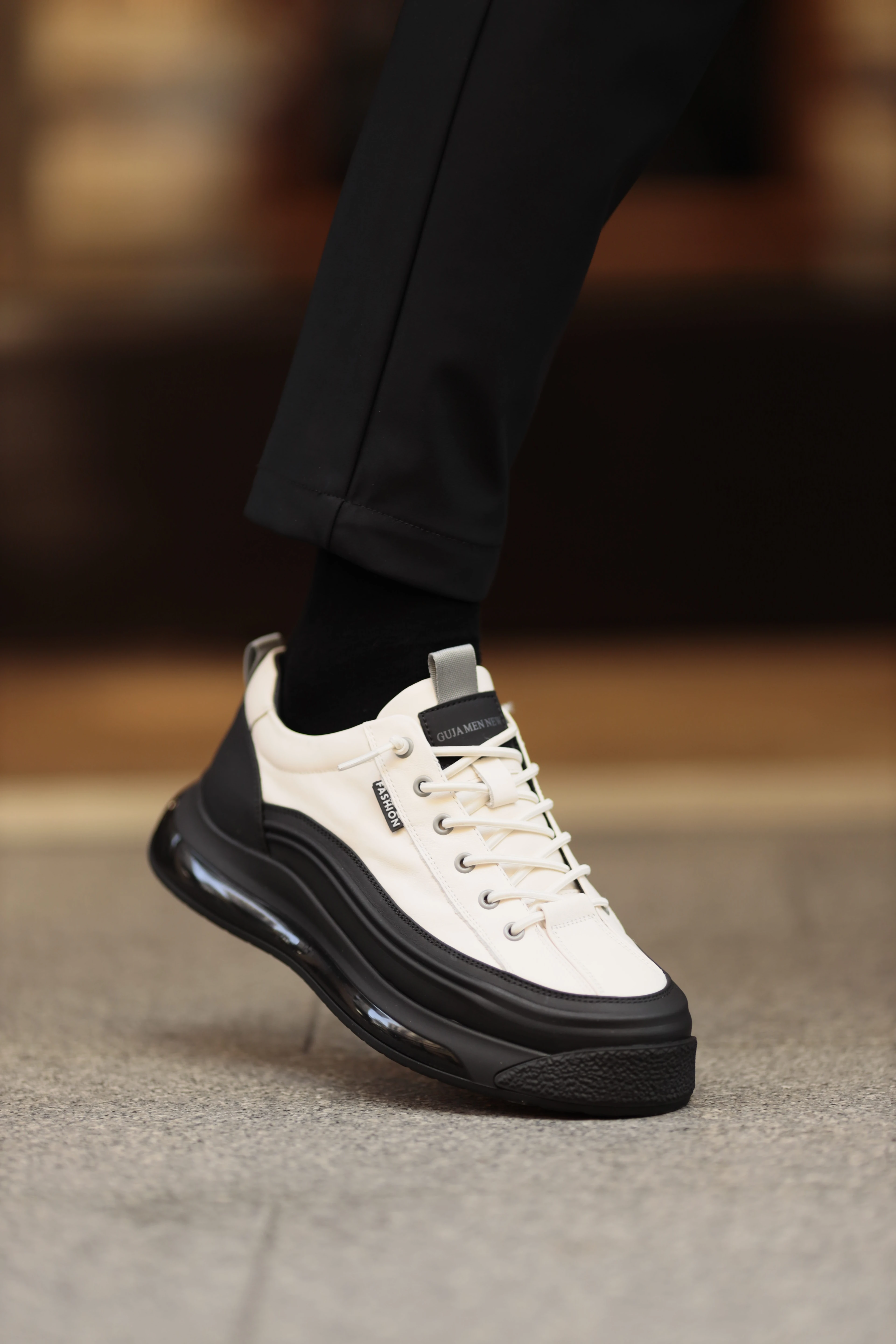 Omar Model Kombinasyonlu Deri İthal Taban Sneaker Ayakkabı - BEYAZ