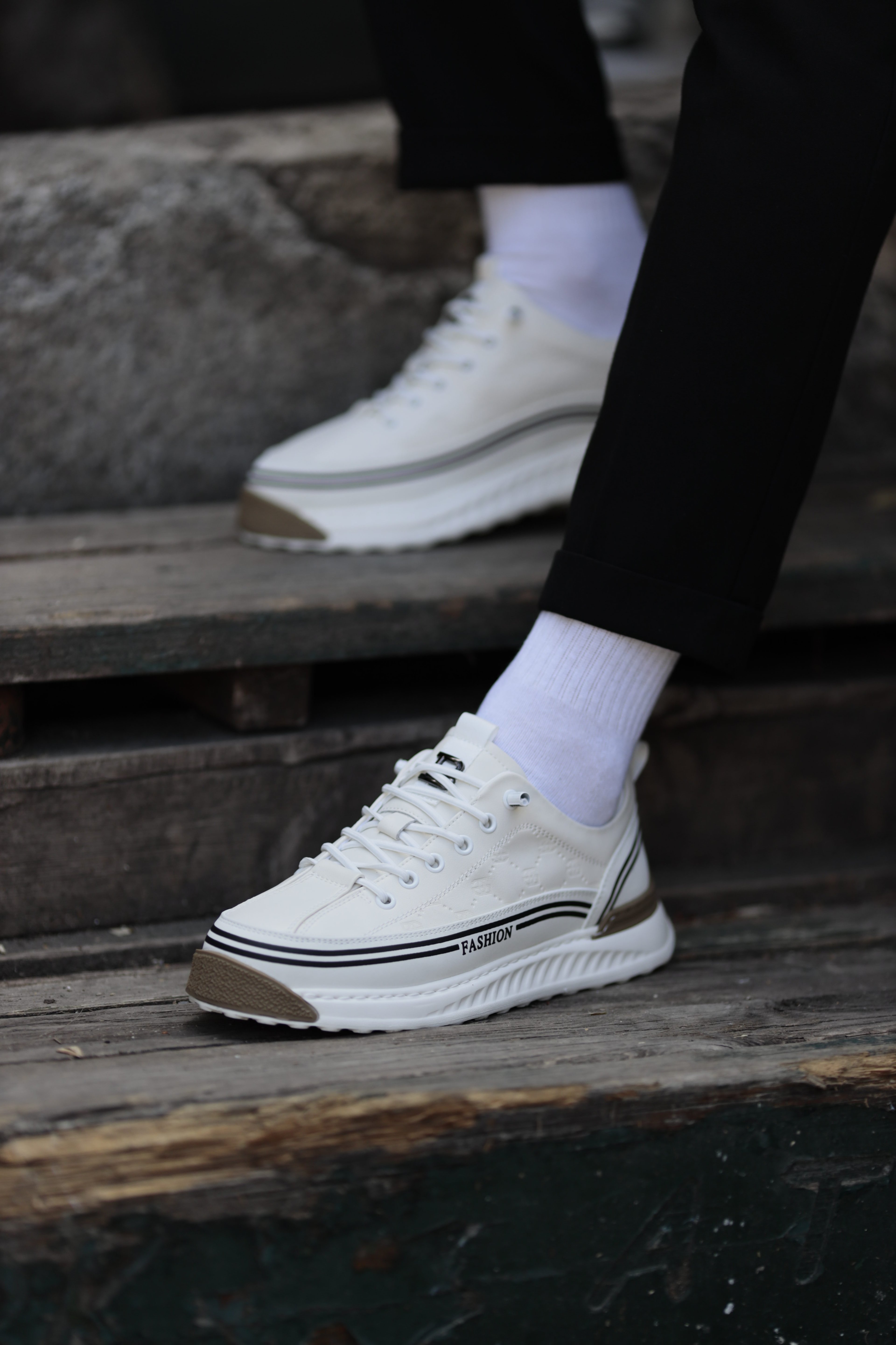 Felicity Model Kombinasyonlu Deri İthal Taban Sneaker Ayakkabı - BEYAZ