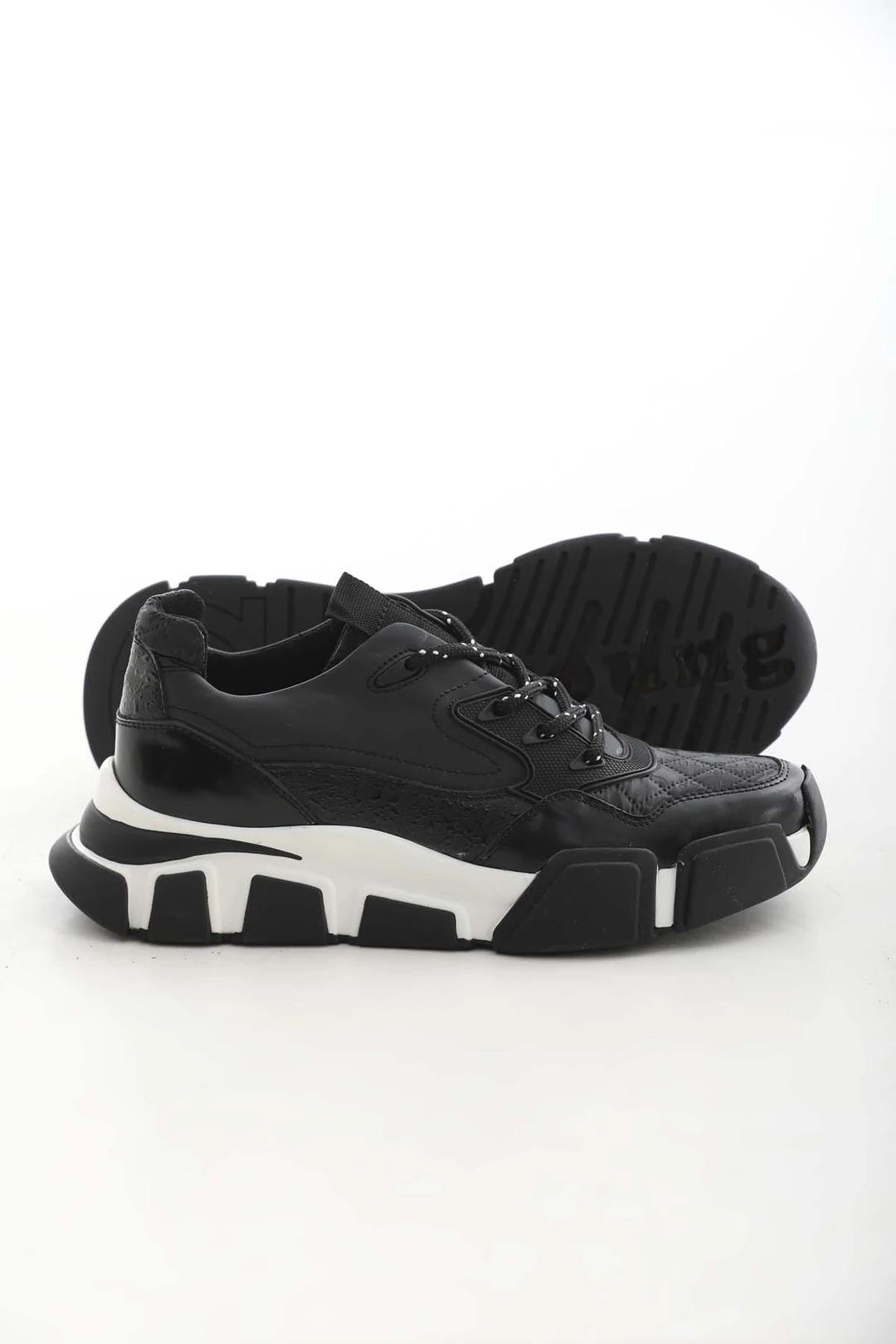 Diamond Model İthal Taban Hakiki Kombinasyonlu Deri Sneaker Ayakkabı - SİYAH