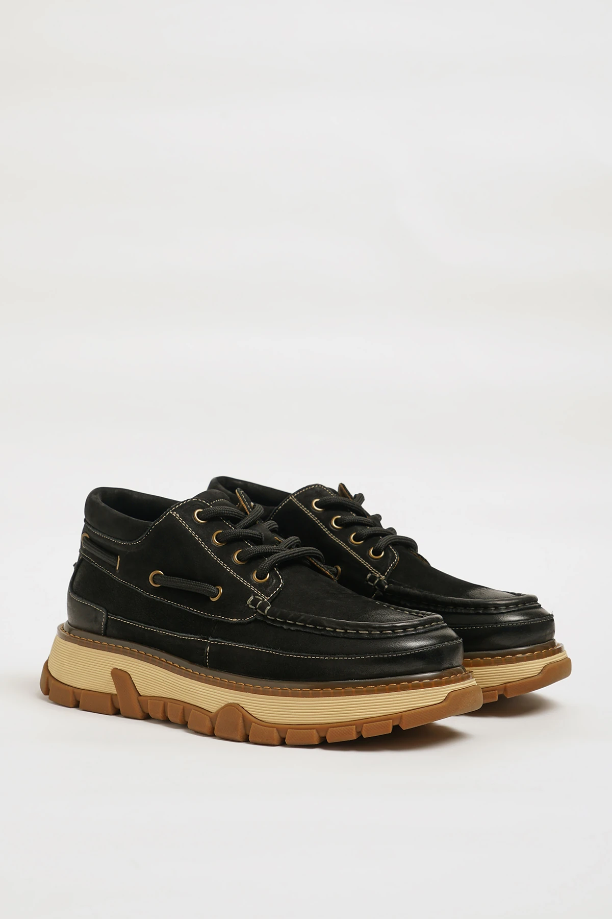 David Model Kombinasyonlu Deri İthal Taban Bot - SİYAH