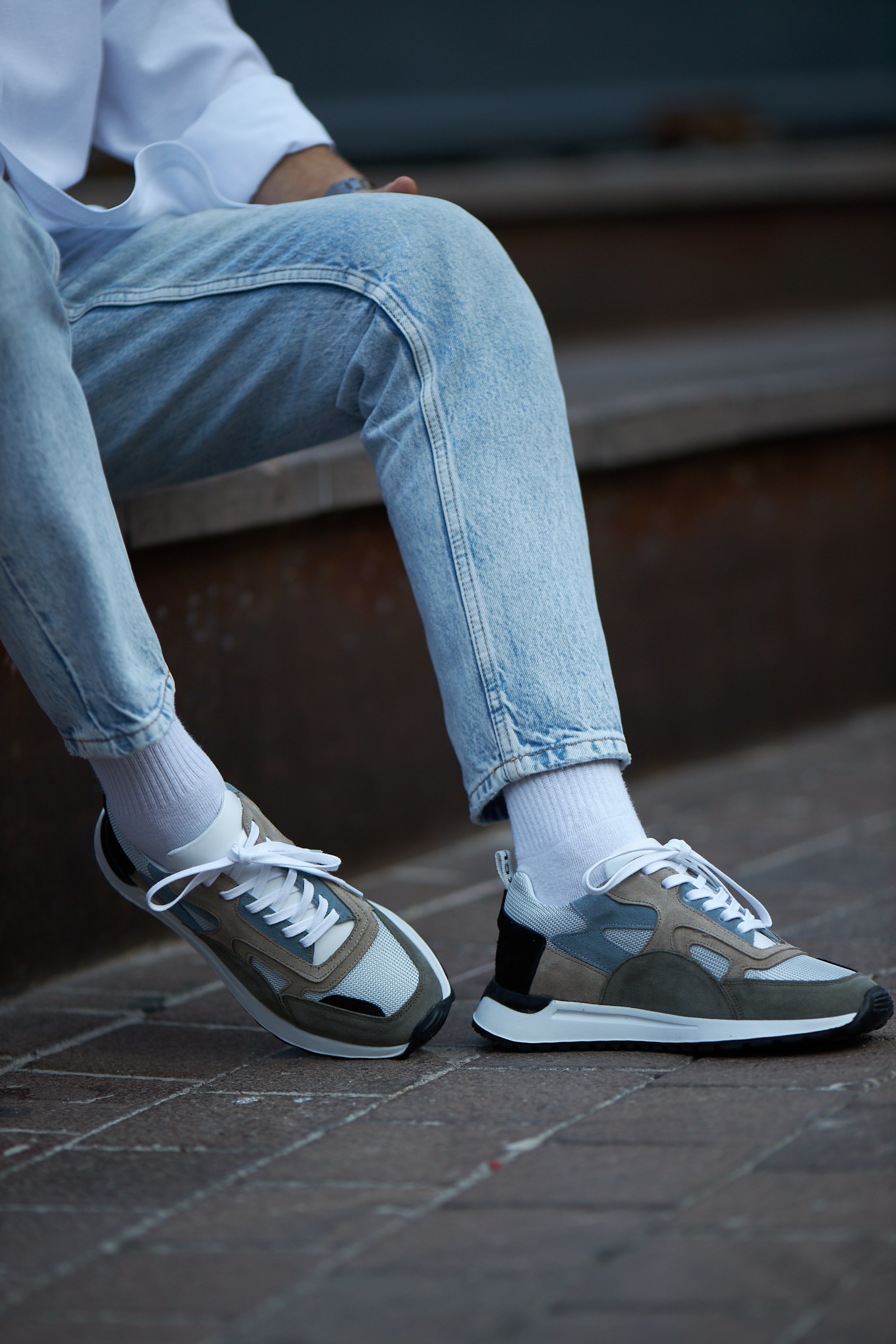 Eva Sole Combination Leather Sneaker Shoes - Grey