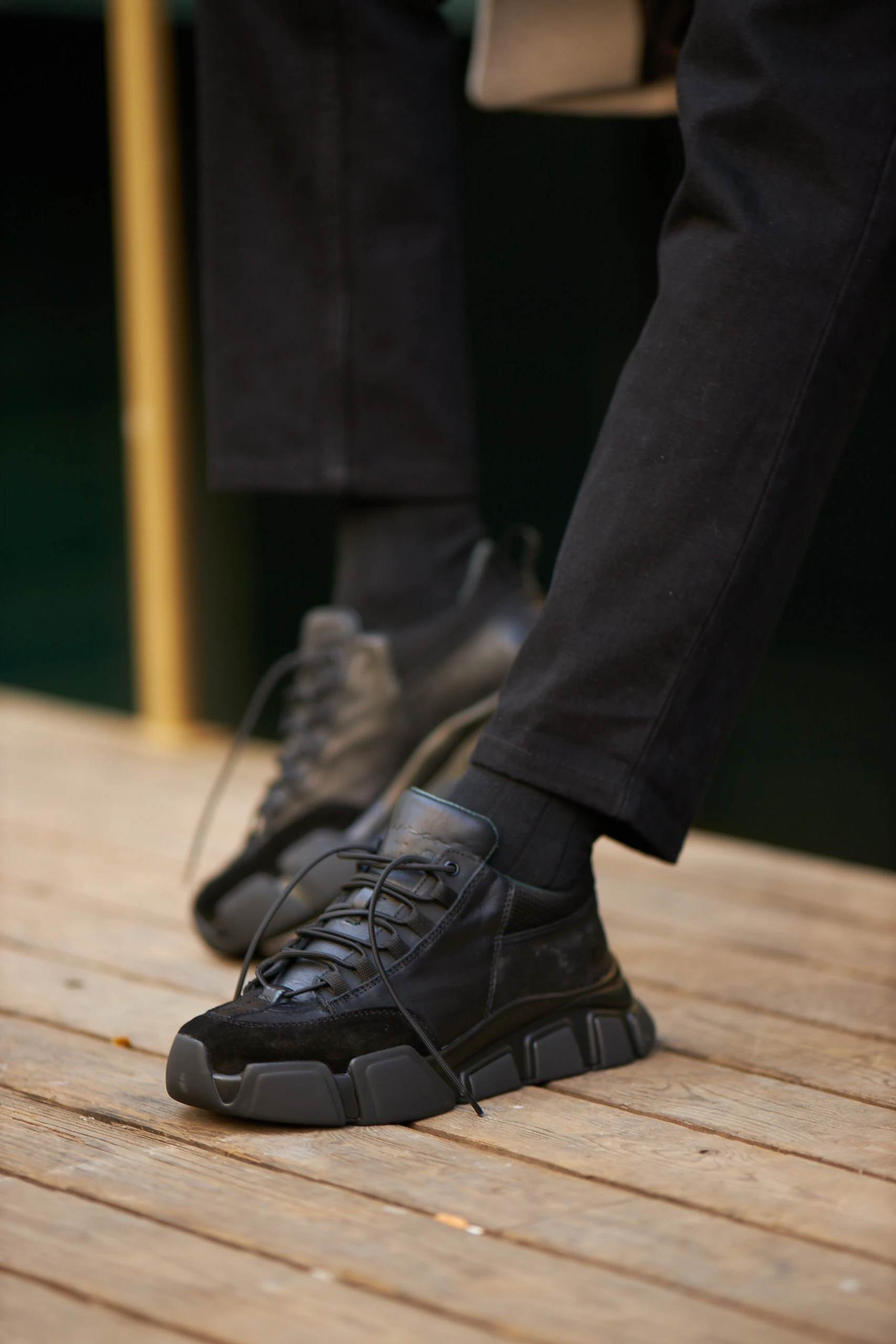 Diamond Model İthal Taban Hakiki Kombinasyonlu Deri Sneaker Ayakkabı - SİYAH TABAN