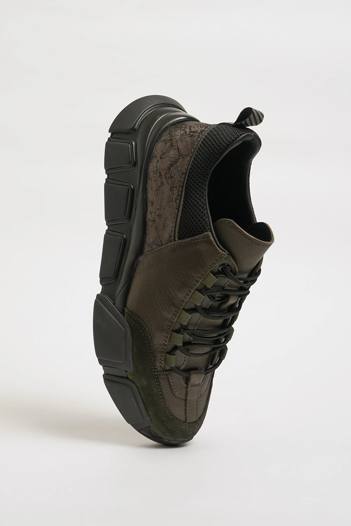 Diamond Model İthal Taban Hakiki Kombinasyonlu Deri Sneaker Ayakkabı - HAKİ