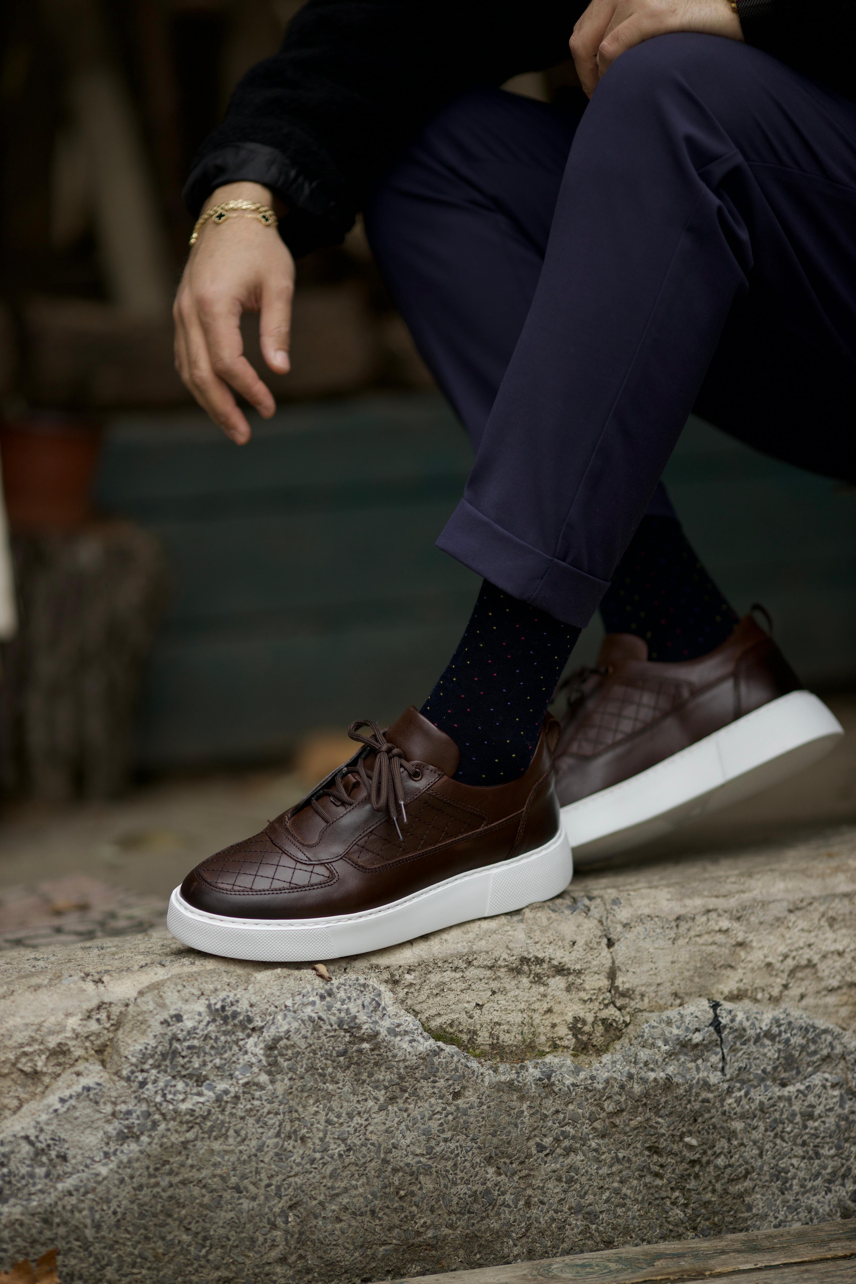 Gustave Model Natural Deri Sneaker Ayakkabı - KAHVERENGİ