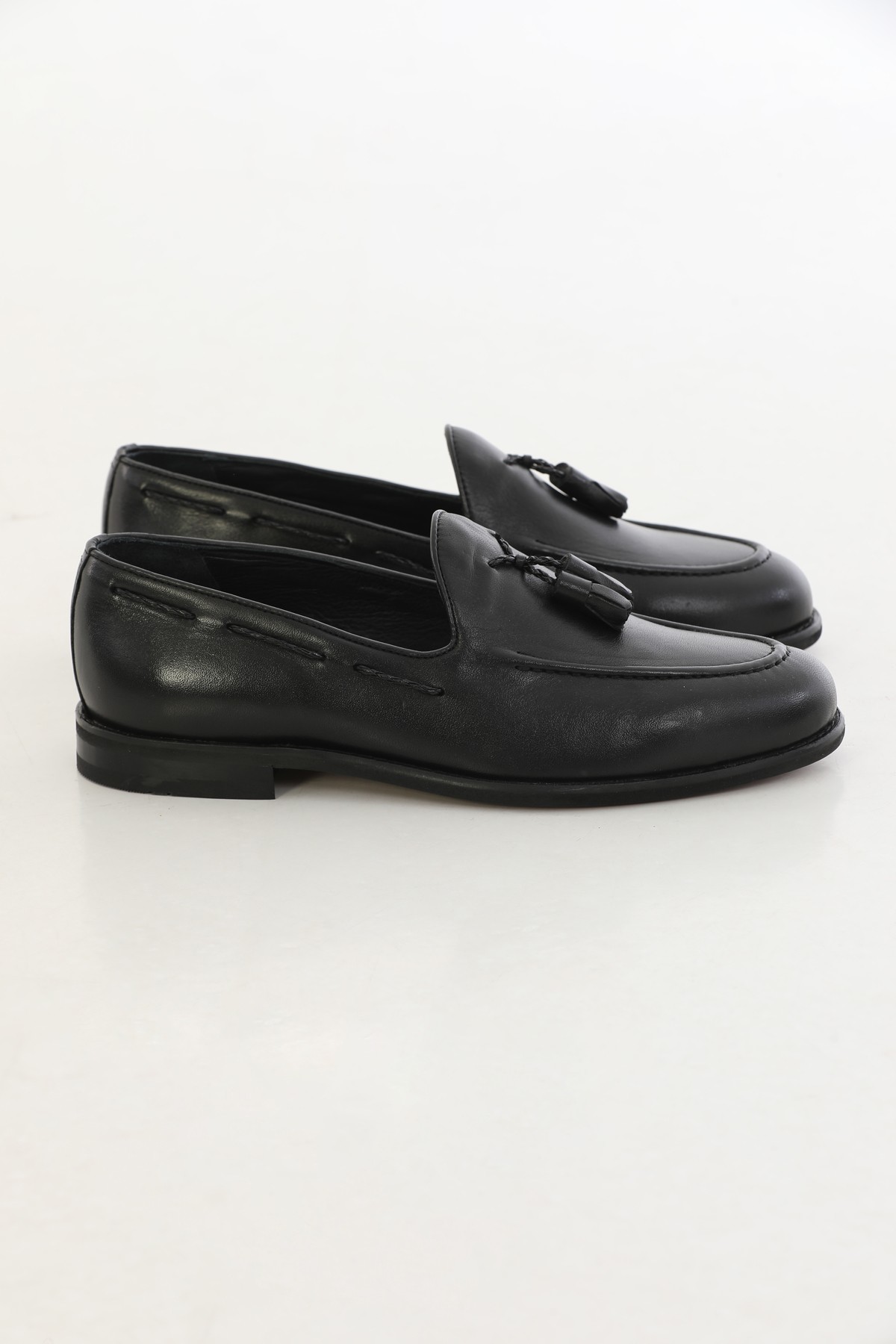 DOUBLE BUCKLE GENUINE LEATHER LOAFERS - Black