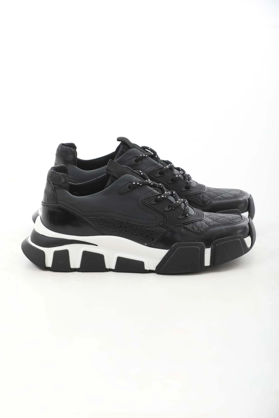 Diamond Model İthal Taban Hakiki Kombinasyonlu Deri Sneaker Ayakkabı - SİYAH