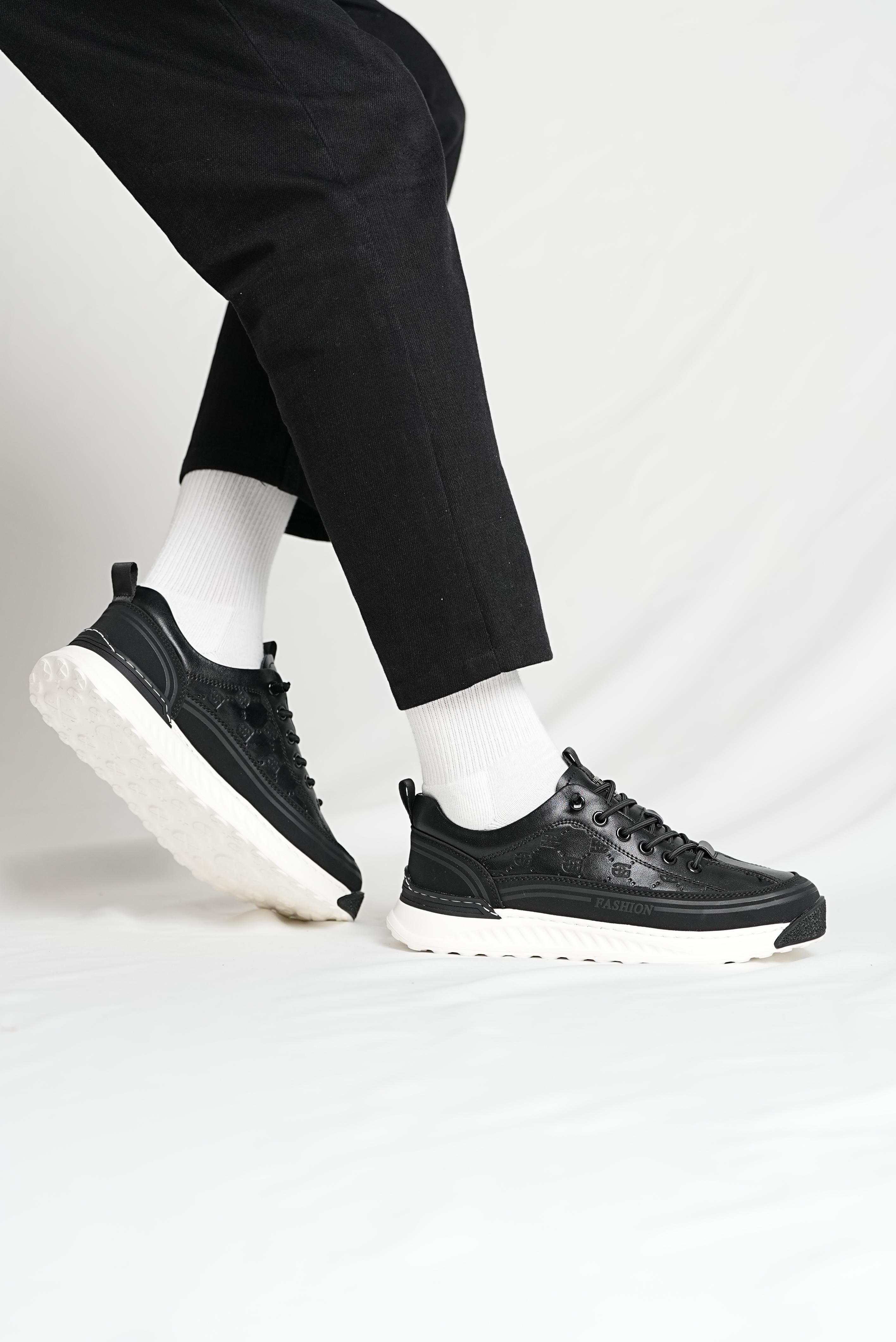 Felicity Model Kombinasyonlu Deri İthal Taban Sneaker Ayakkabı - SİYAH