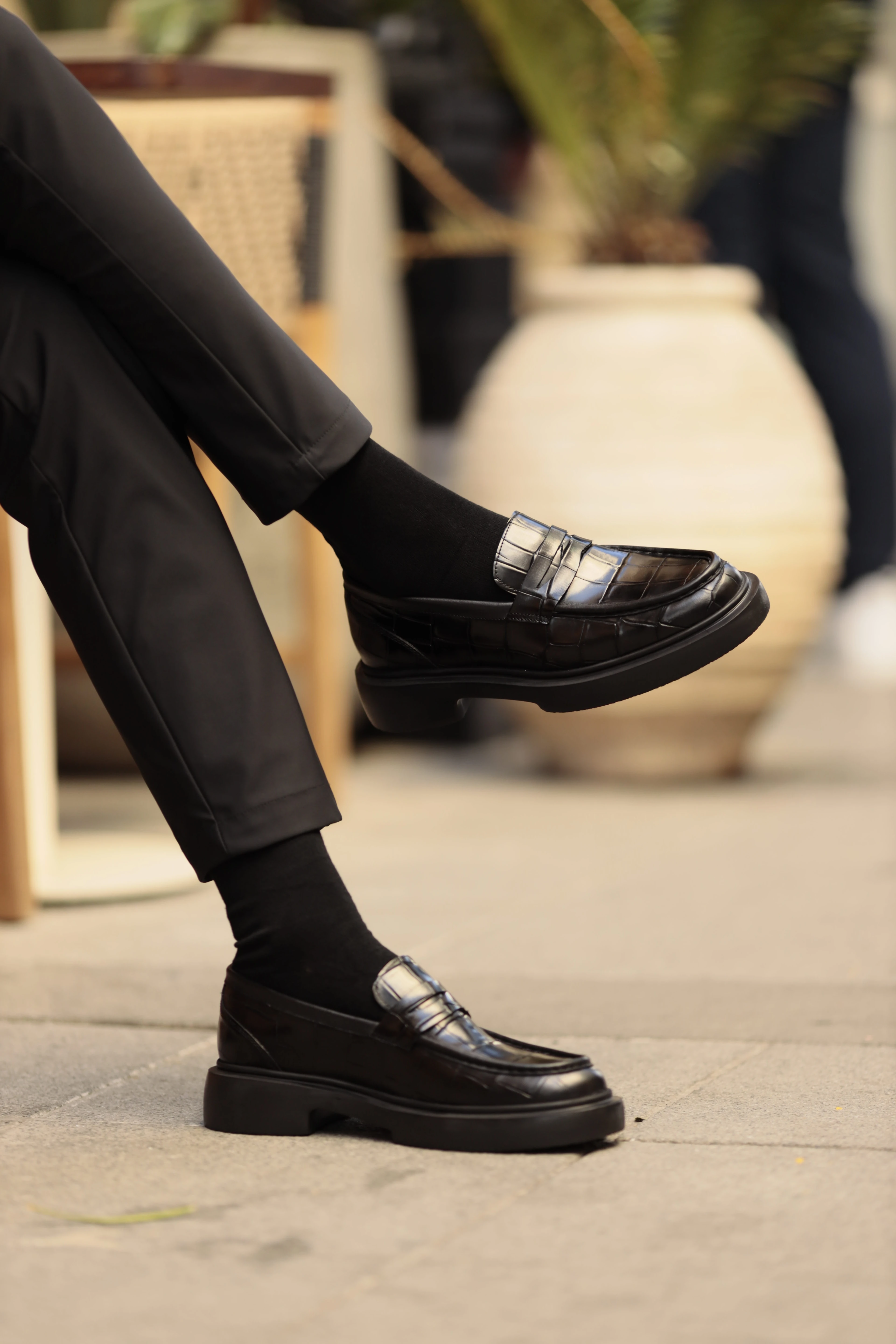 Thato Model Eva Taban Hakiki Kroko Deri Casual Ayakkabı - SİYAH