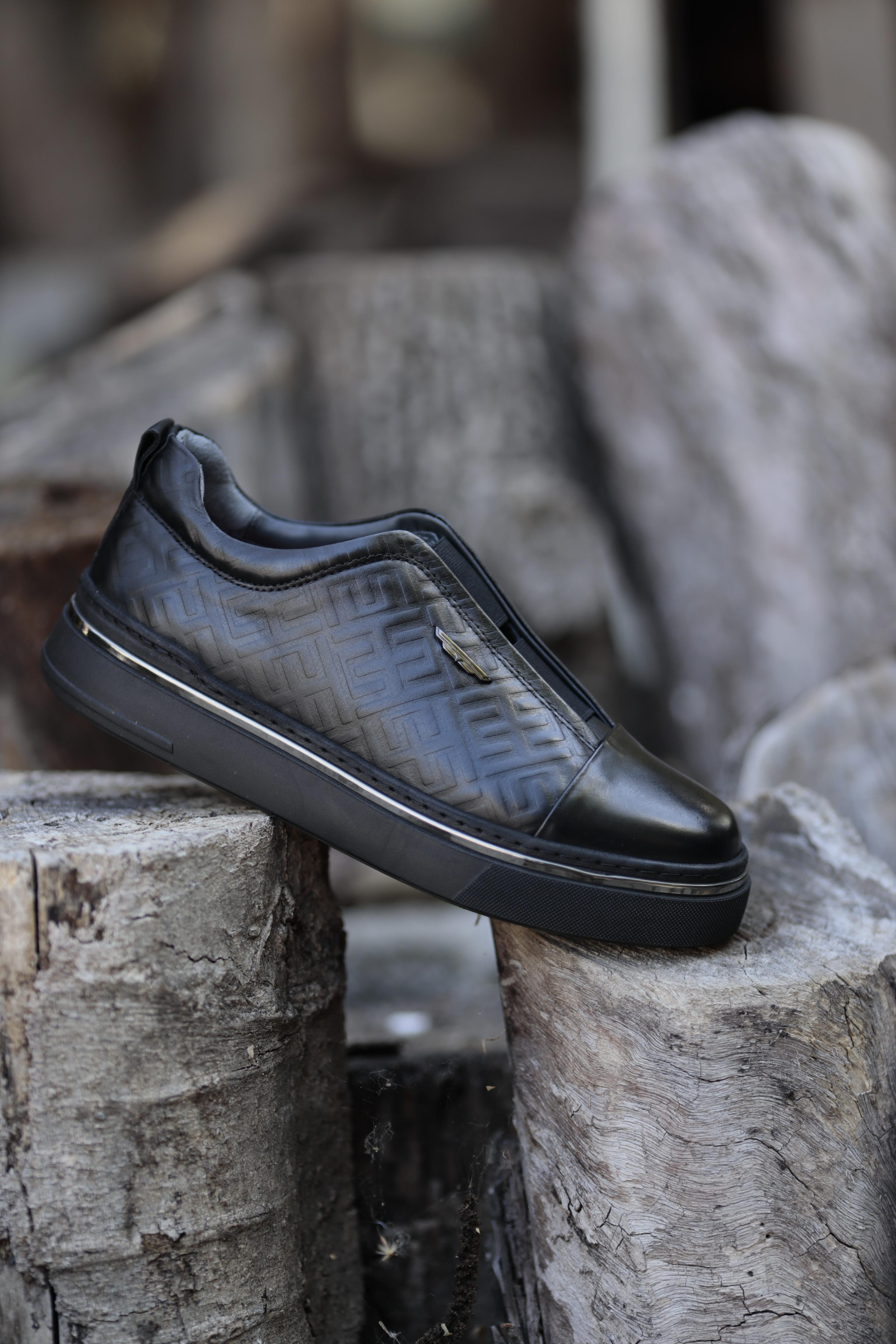 Presley Model Kombinasyonlu Deri İthal Taban Sneaker Ayakkabı - SİYAH