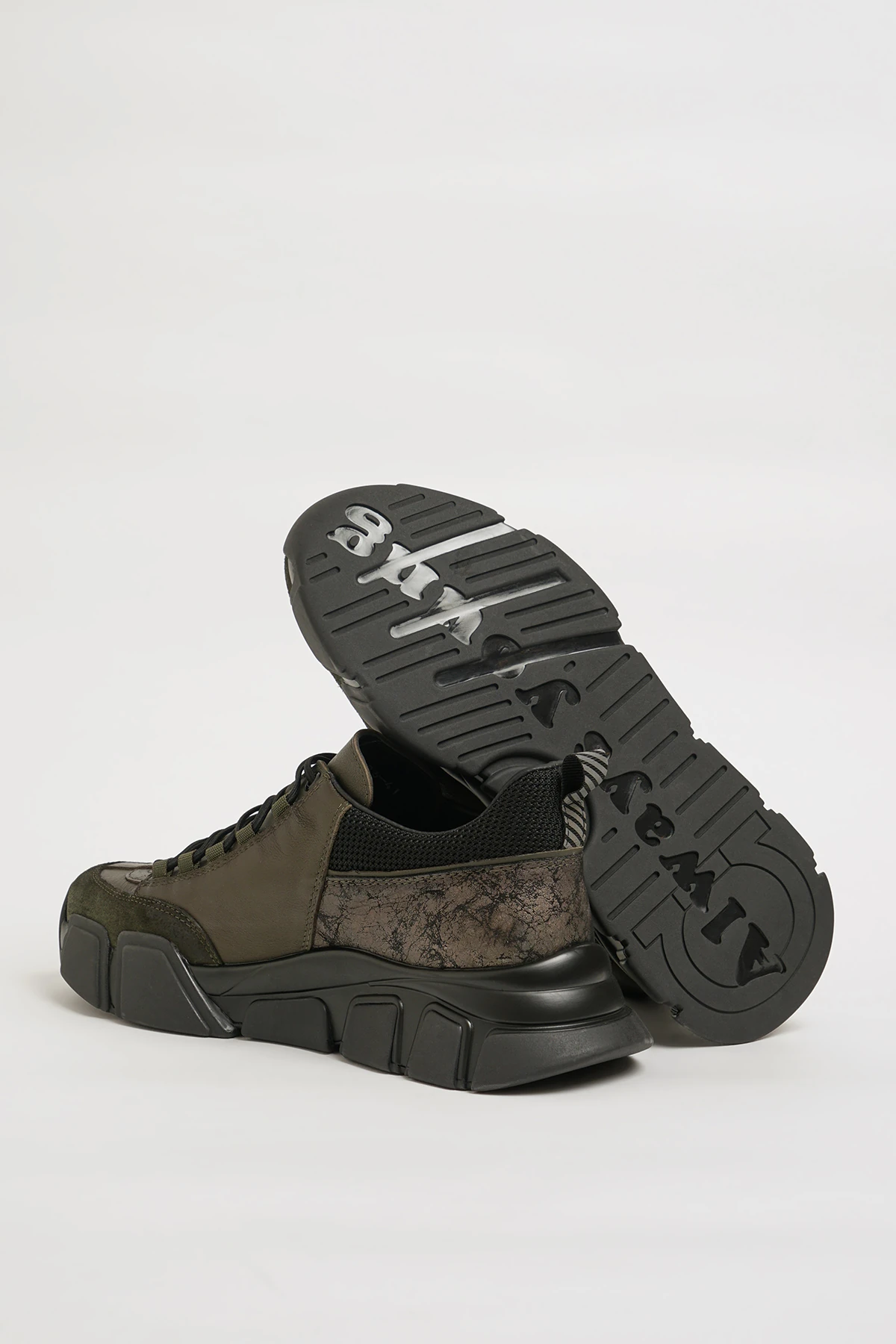 Diamond Model İthal Taban Hakiki Kombinasyonlu Deri Sneaker Ayakkabı - HAKİ