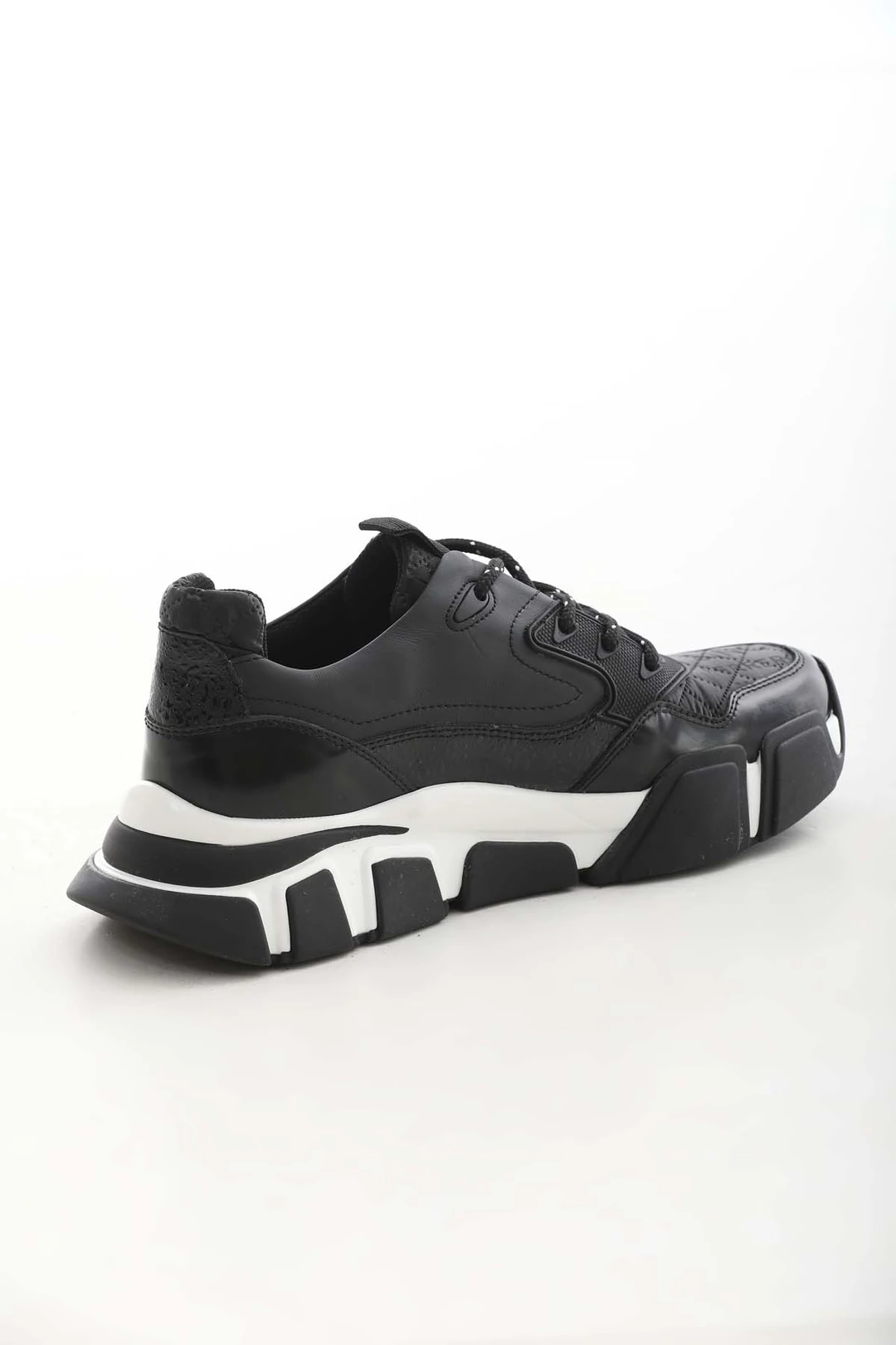 Diamond Model İthal Taban Hakiki Kombinasyonlu Deri Sneaker Ayakkabı - SİYAH