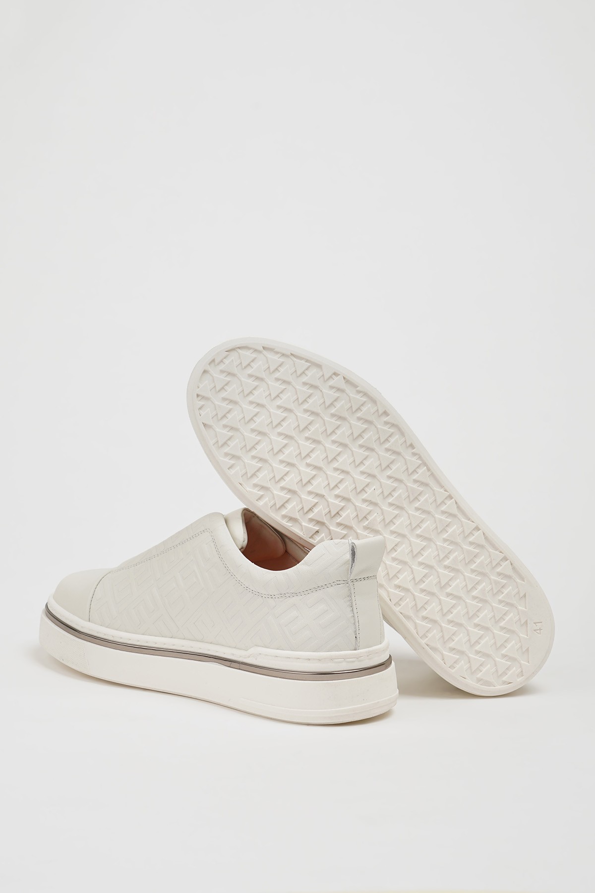 Presley Model Kombinasyonlu Deri İthal Taban Sneaker Ayakkabı - BEYAZ