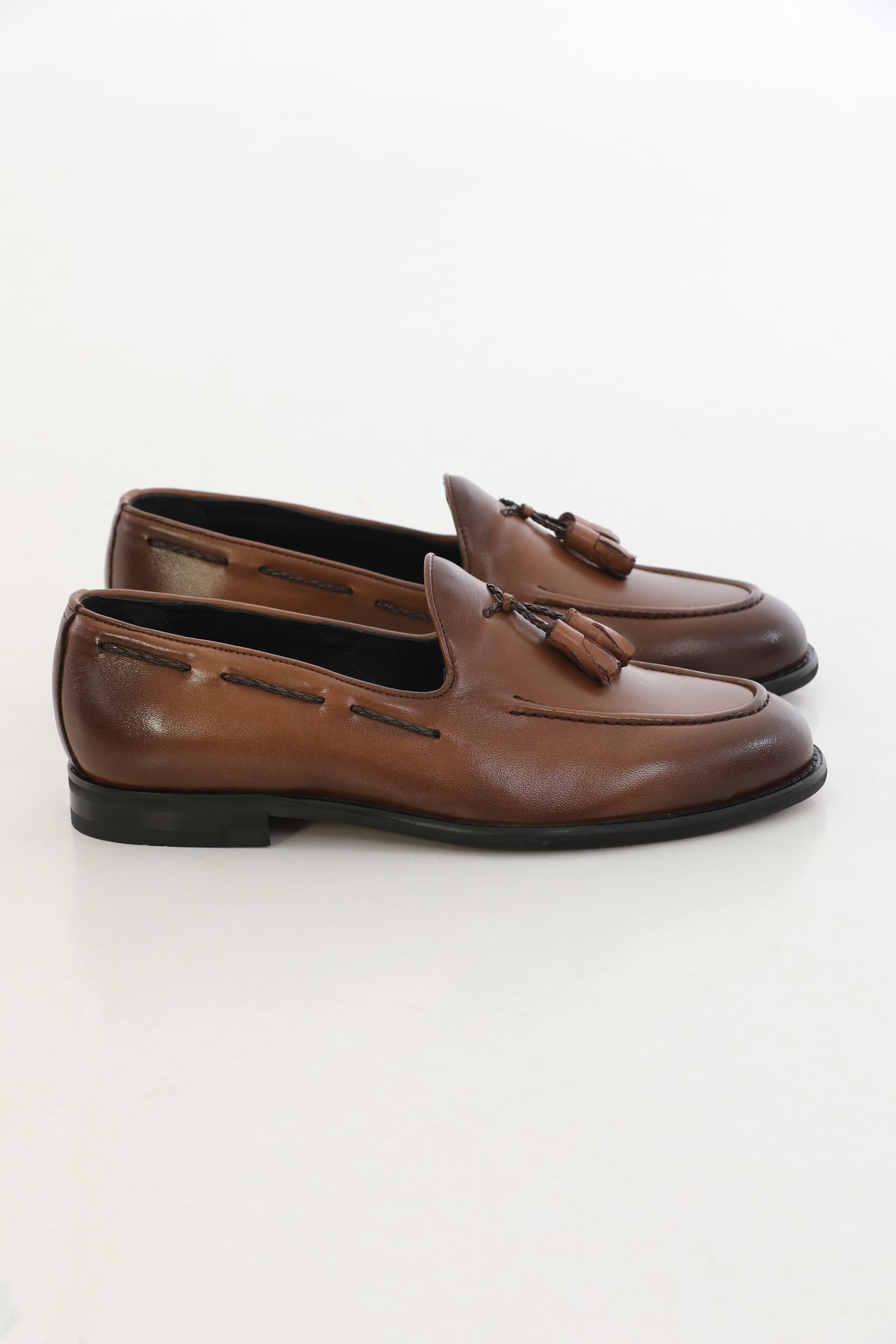 DOUBLE BUCKLE GENUINE LEATHER LOAFERS - Coffee