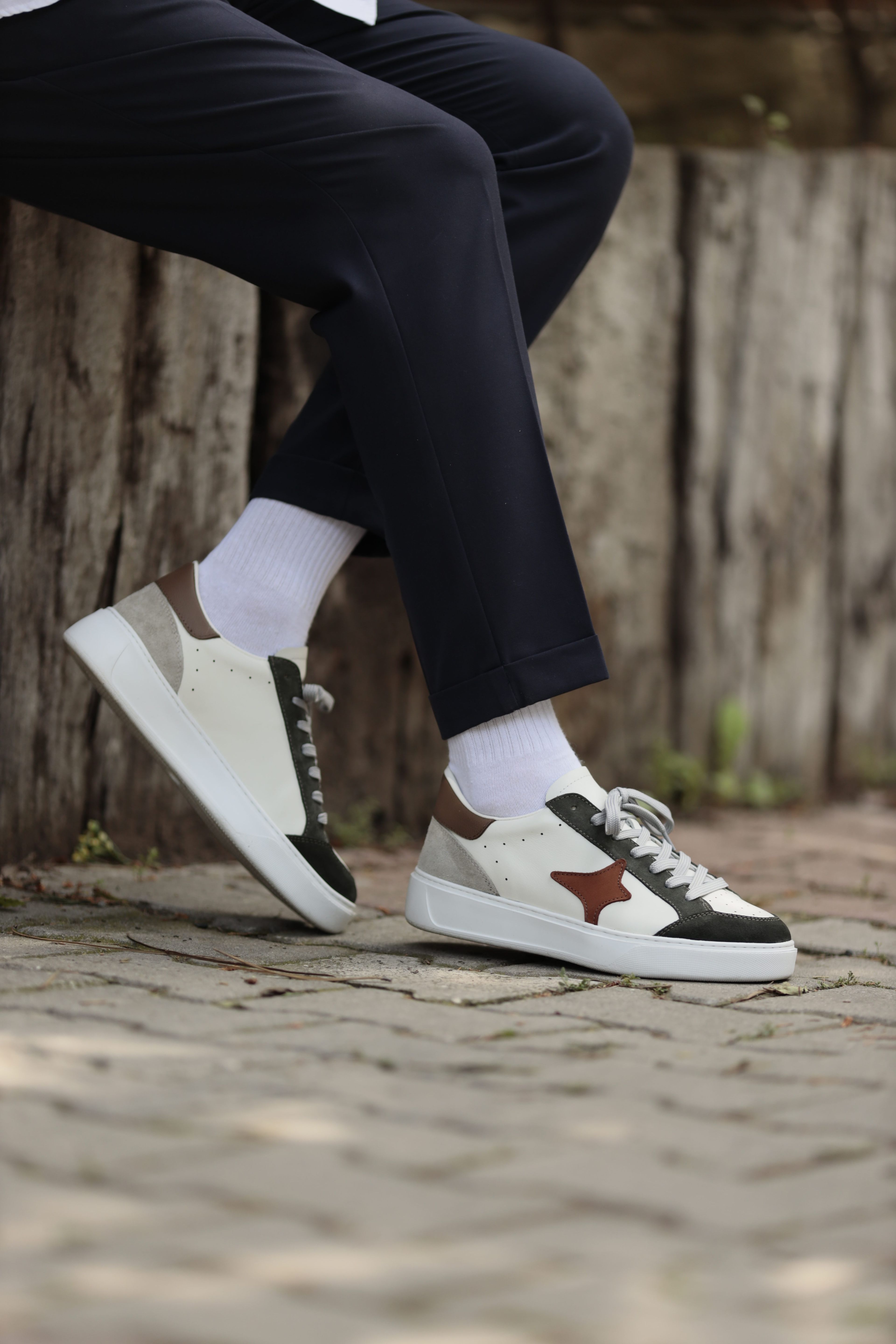 Berry Model Hakiki Kombinasyonlu Deri İthal Taban Sneaker Ayakkabı - BEYAZ