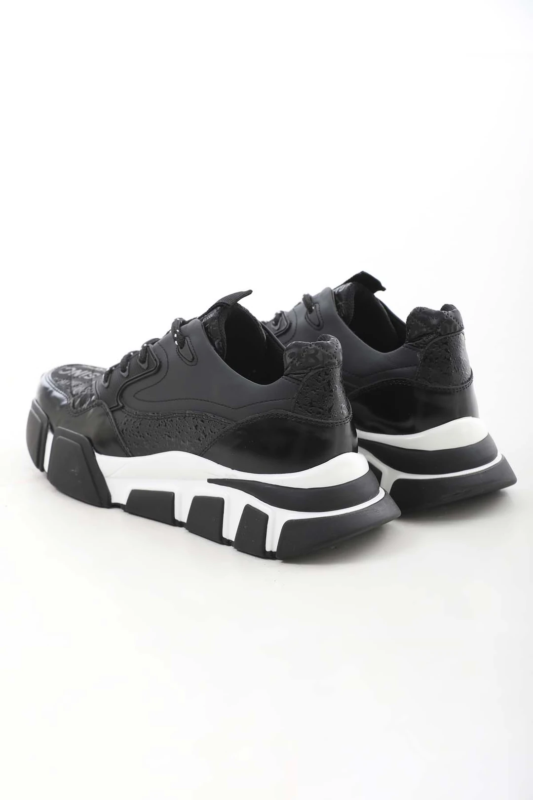 Diamond Model İthal Taban Hakiki Kombinasyonlu Deri Sneaker Ayakkabı - SİYAH