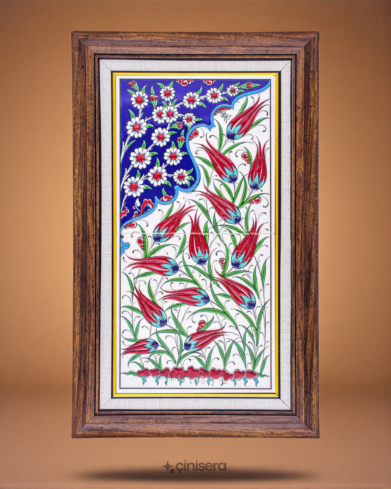 Lalehay Kabartmalı Çini Tablo 30x60 cm