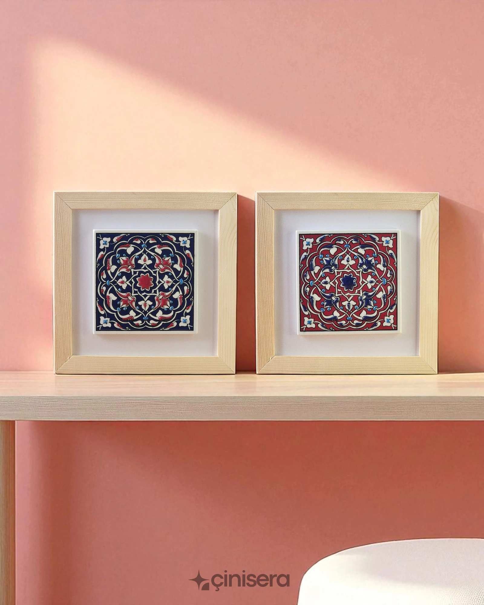 Nefes Serisi Kırmızı - Kabartmalı Çini Tablo 2'li - 18x18 cm