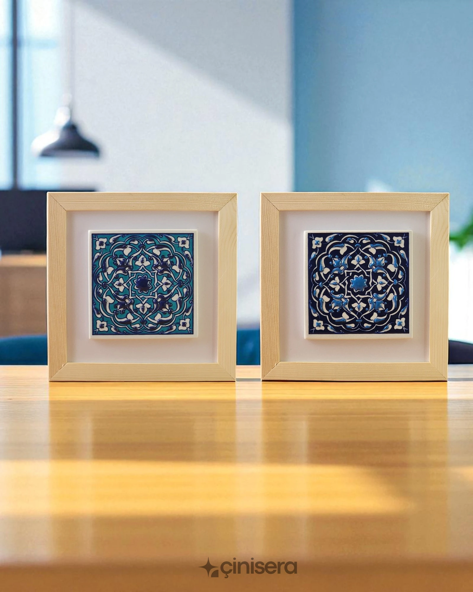 Nefes Serisi Mavi - Kabartmalı Çini Tablo 2'li - 18x18 cm