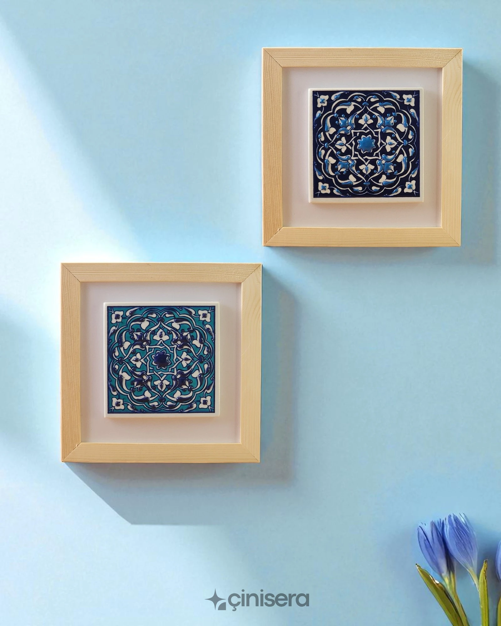 Nefes Serisi Mavi - Kabartmalı Çini Tablo 2'li - 18x18 cm