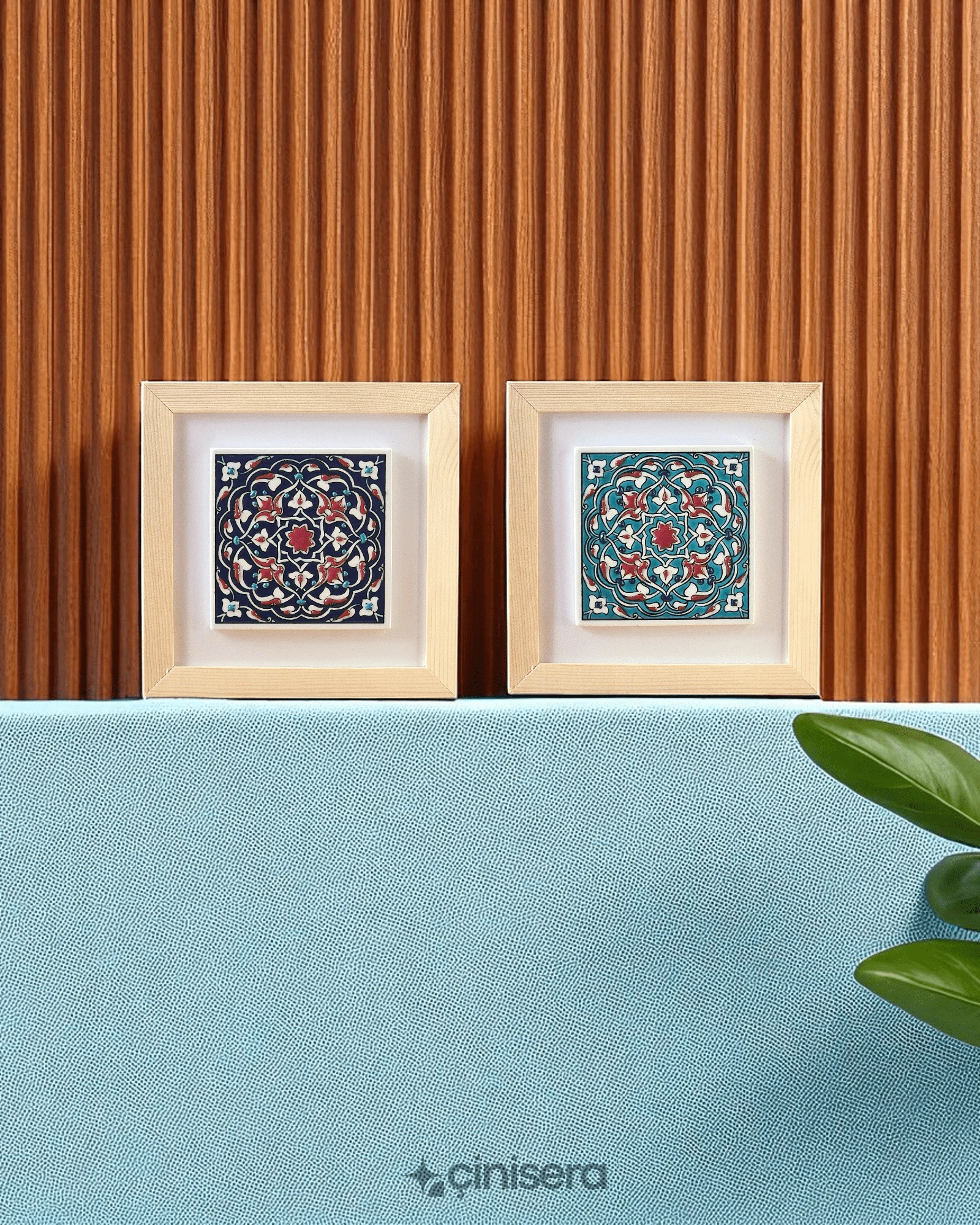 Nefes Serisi Turkuaz - Kabartmalı Çini Tablo 2'li - 18x18 cm