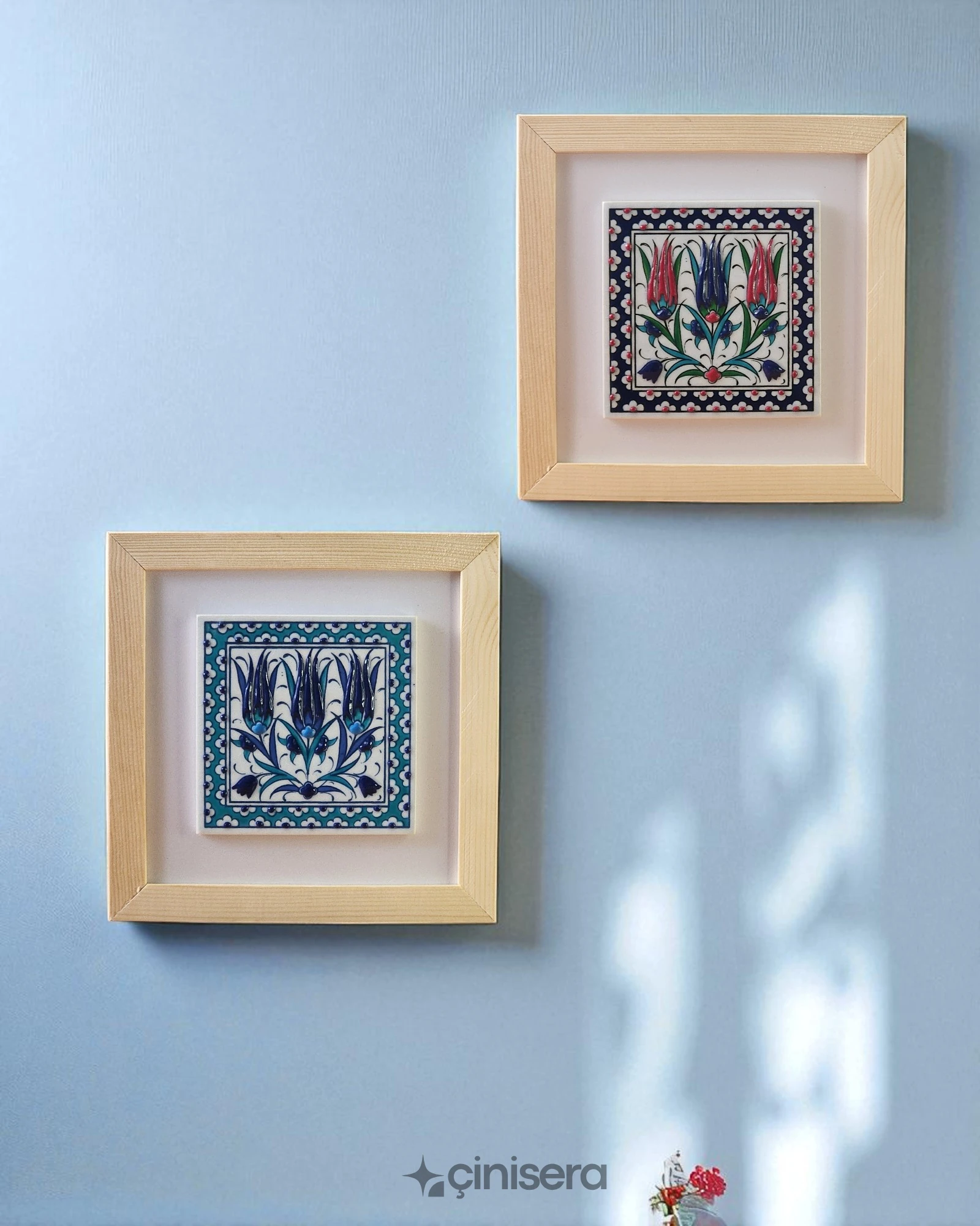 Çiçek Serisi - Kabartmalı Çini Tablo 2'li - 18x18 cm
