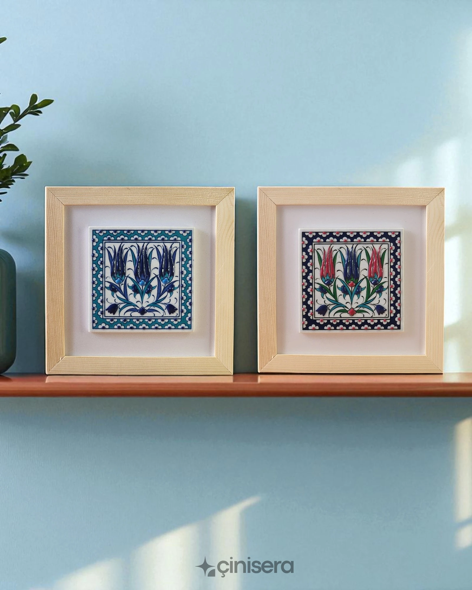 Çiçek Serisi - Kabartmalı Çini Tablo 2'li - 18x18 cm