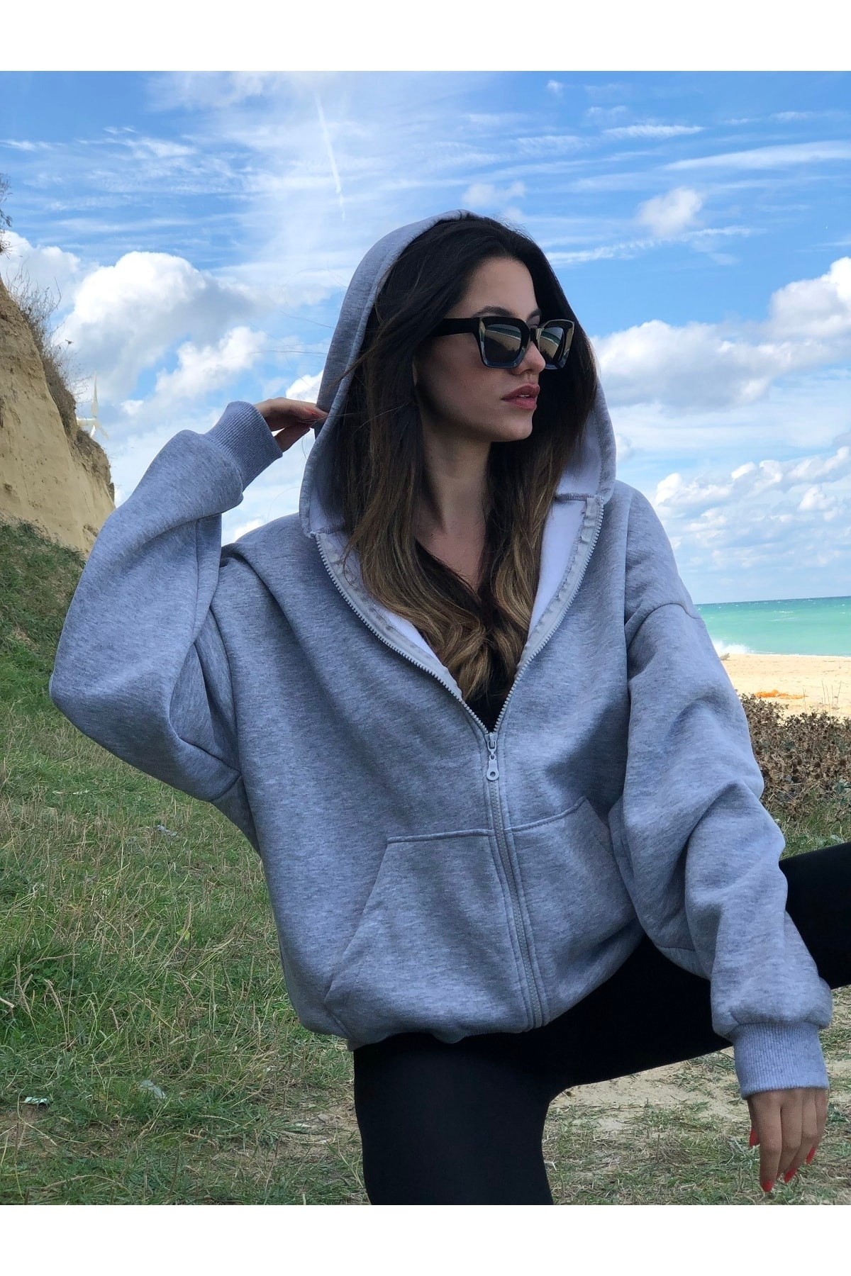 Unısex 3 Iplik Içi Pamuklu Oversize Sweat Hırka