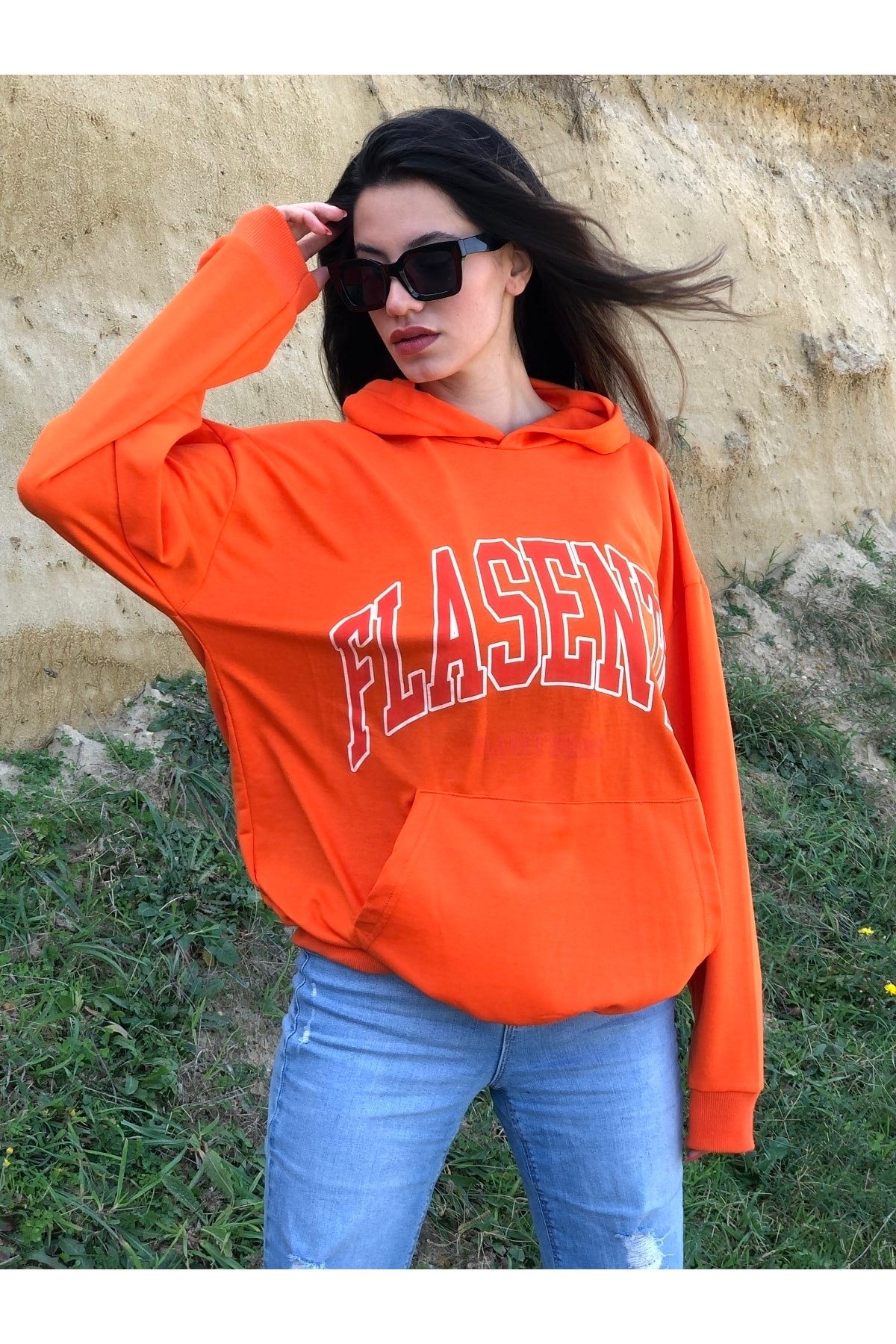 Unısex Flasente Baskılı Oversize Sweatshirt