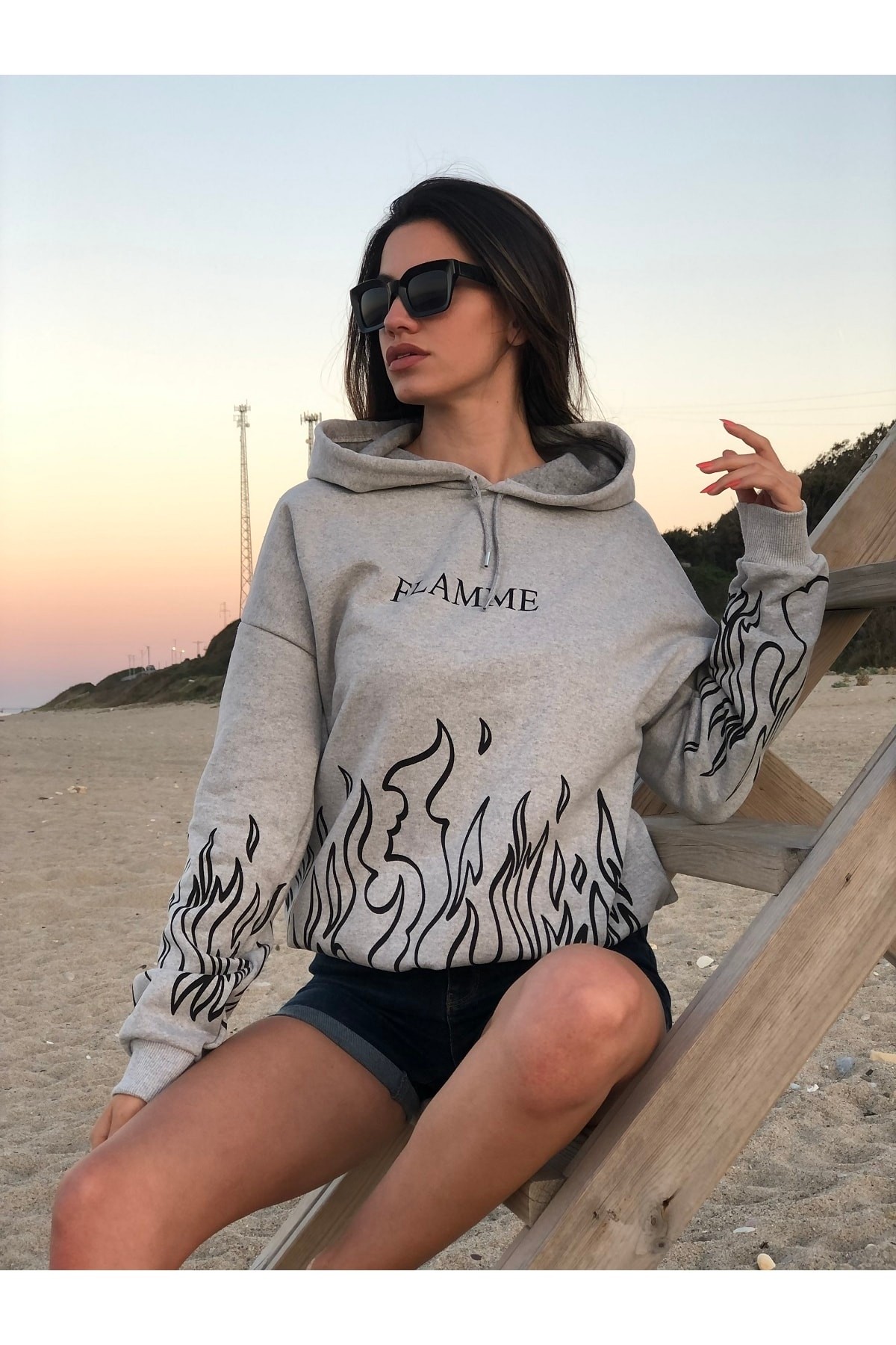 Unısex Içi Pamuklu Flamme Baskılı Sweatshirt