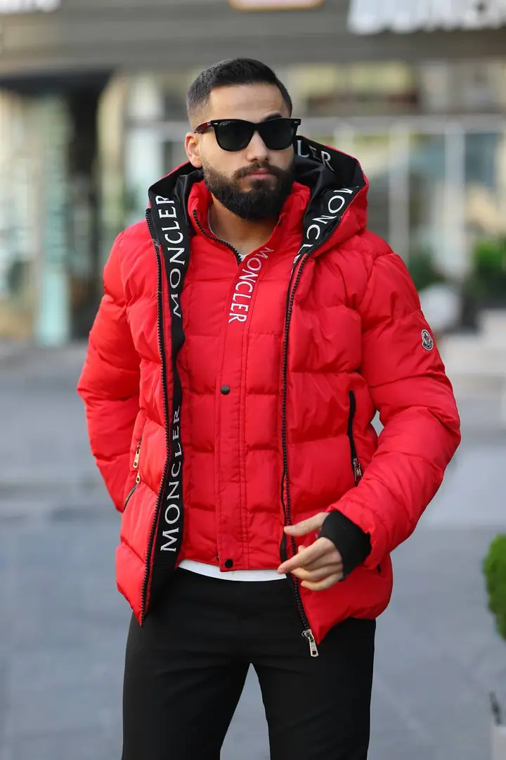 Moncler Su ve Rüzgar Geçirmez Kapüşonlu Mont - Kırmızı