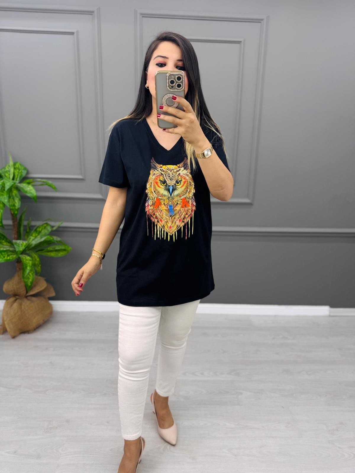 2 al 1 öde Baykuş Baskı Oversize Tişört