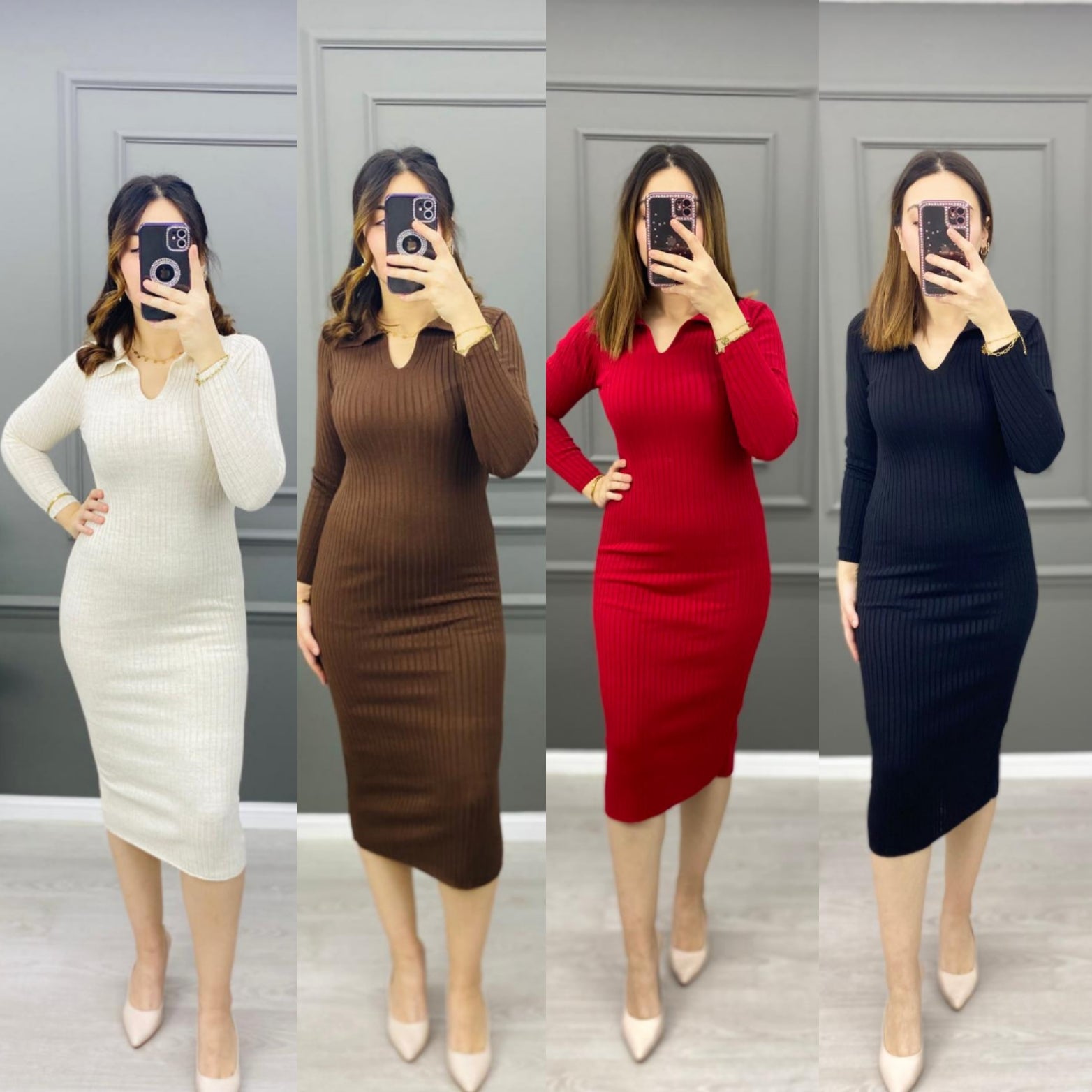Polo Yakalı Triko Elbise