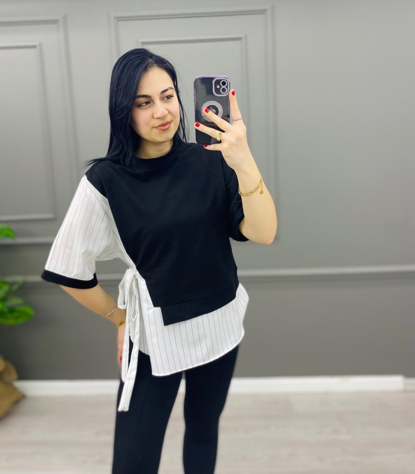 Bağlamalı Kısa Kol Bluz