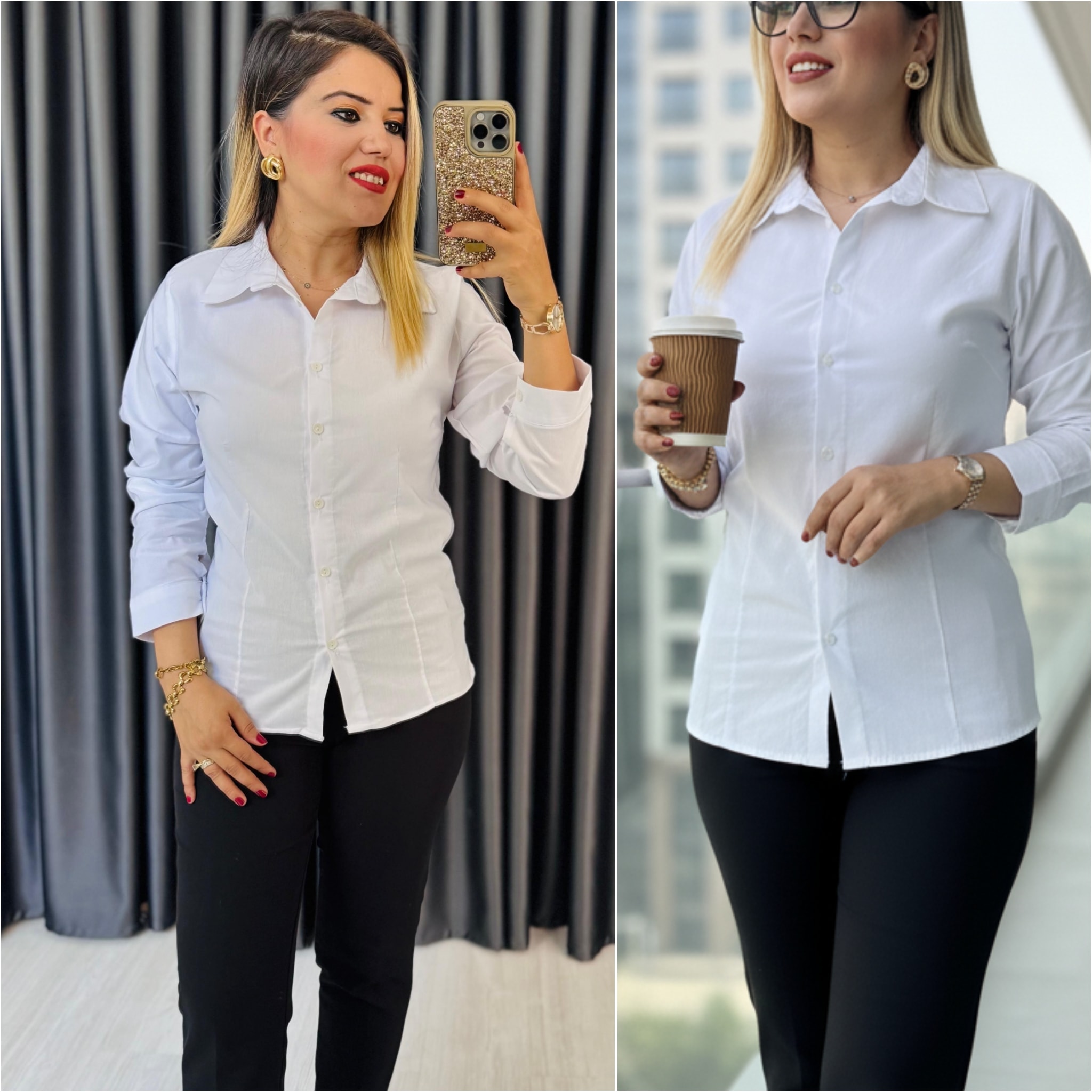 Beyaz Dikiş Detaylı Gömlek