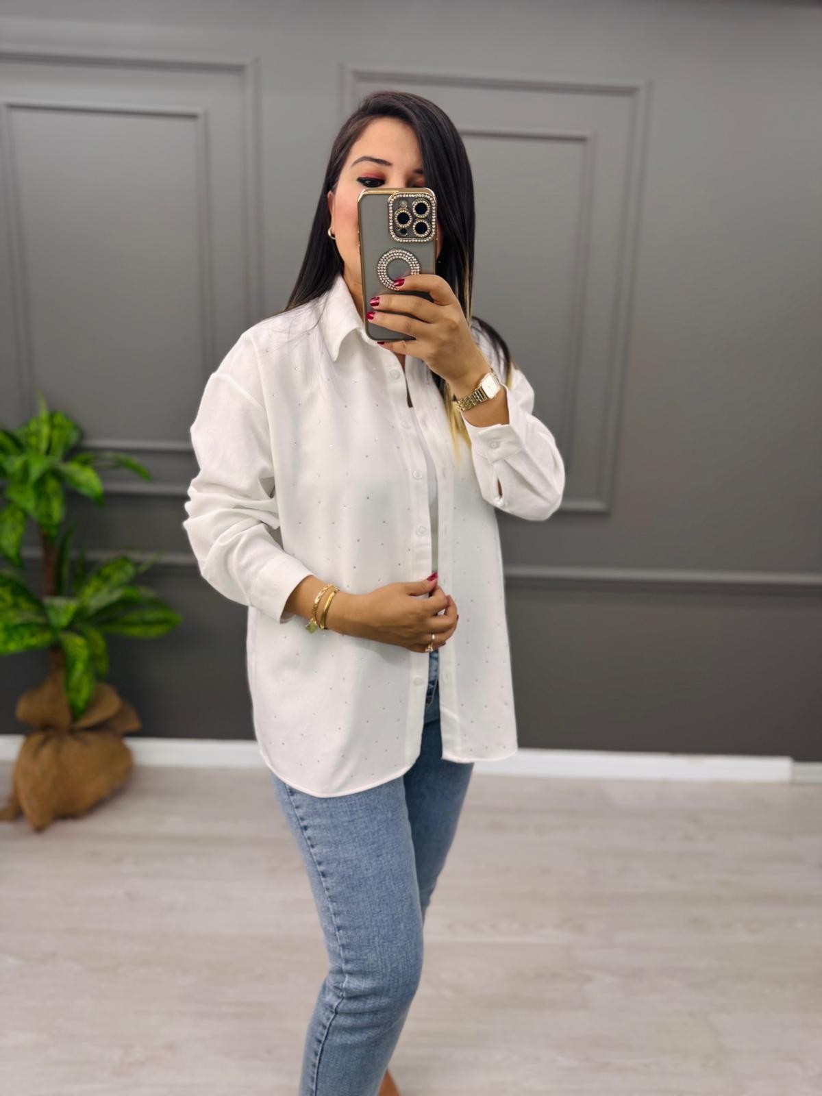 Taşlı Oversize Gömlek