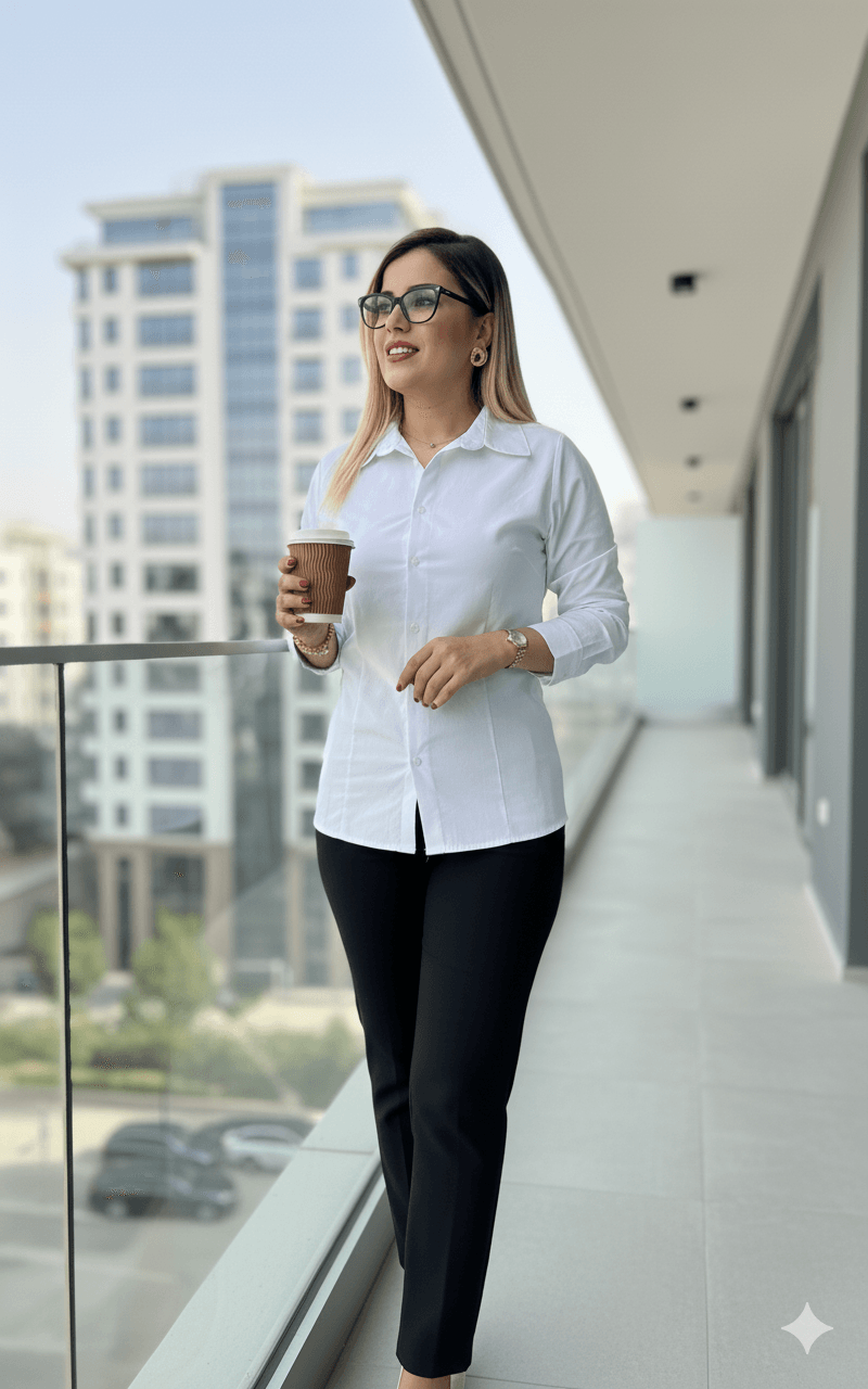 Beyaz Dikiş Detaylı Gömlek