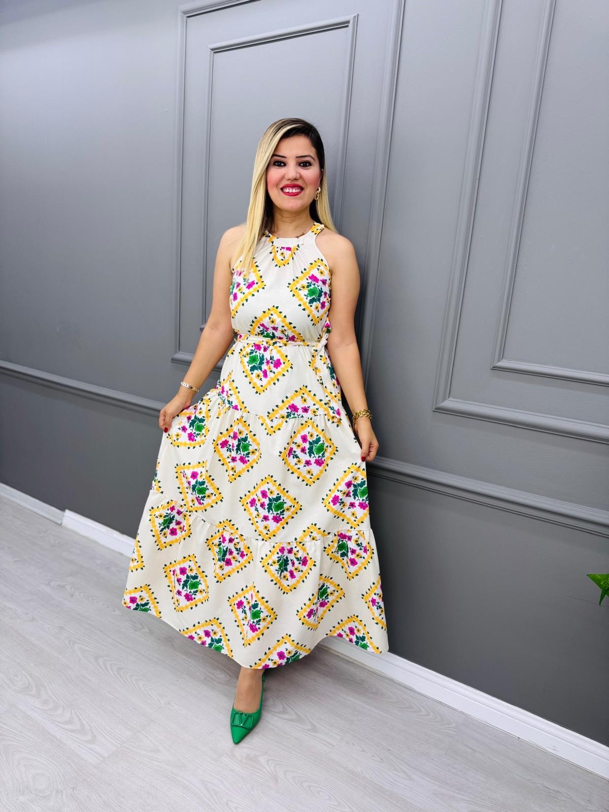 POPLİN HALTER YAKA ELBİSE