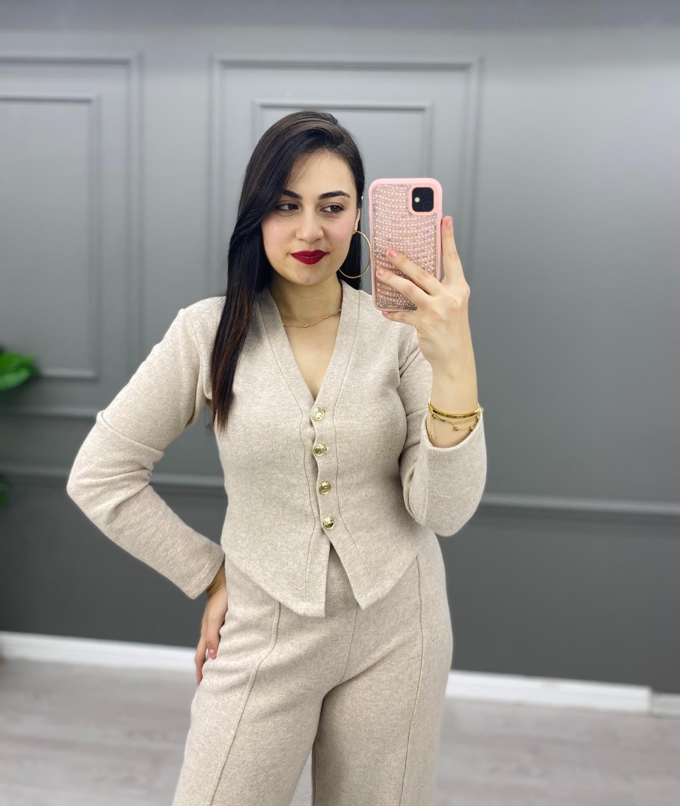 SELANİK KUMAŞ GOLD DÜĞMELİ İKİLİ TAKIM