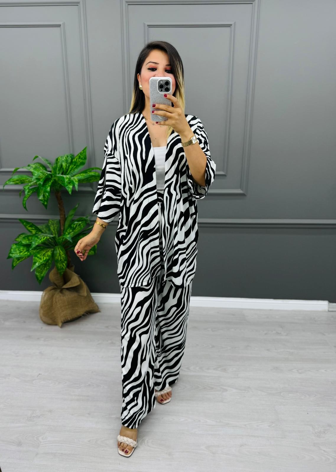 Zebra Desen Kimona ikili Takım