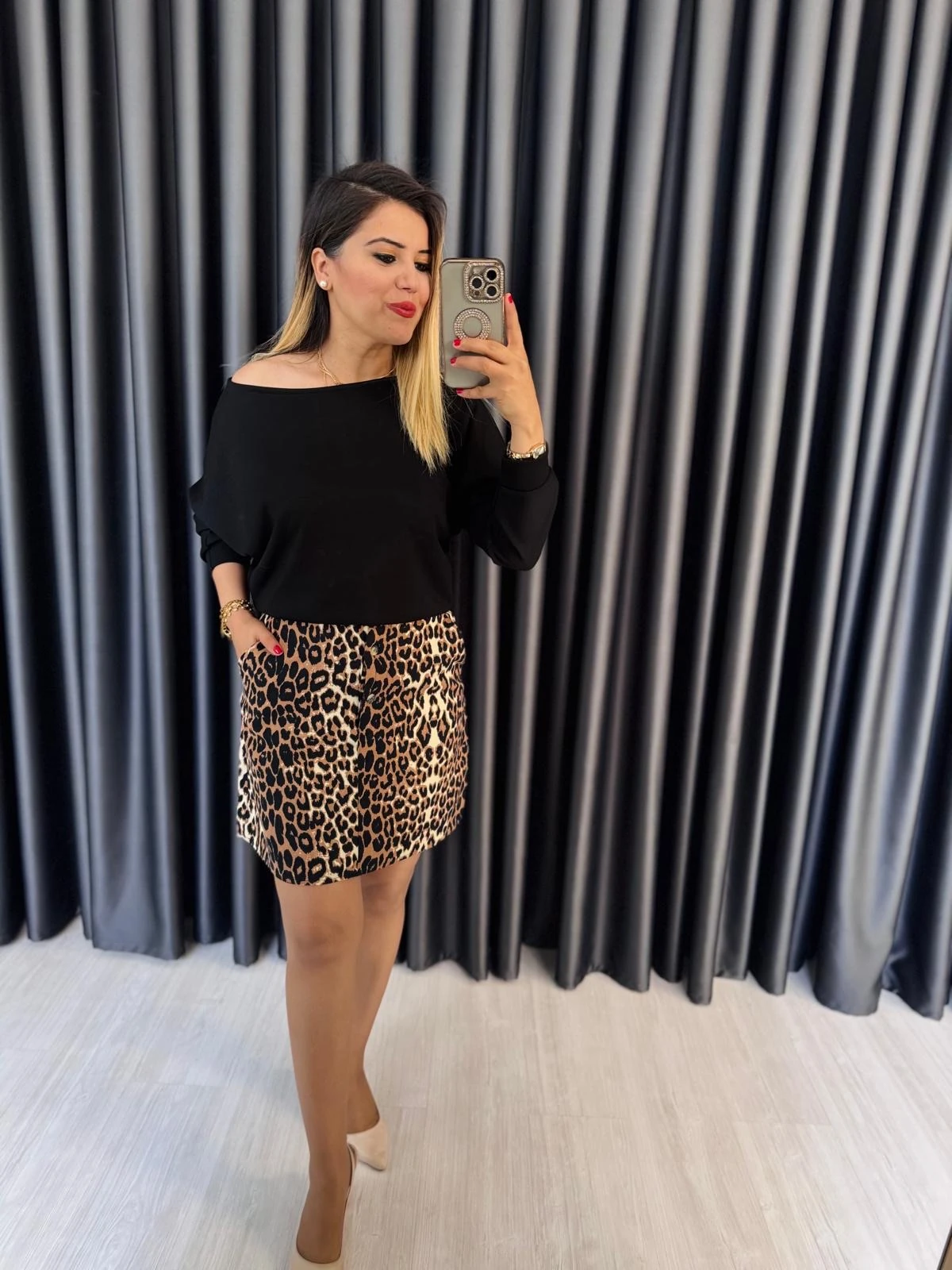 GABARDİN LEOPAR KOT ETEK 