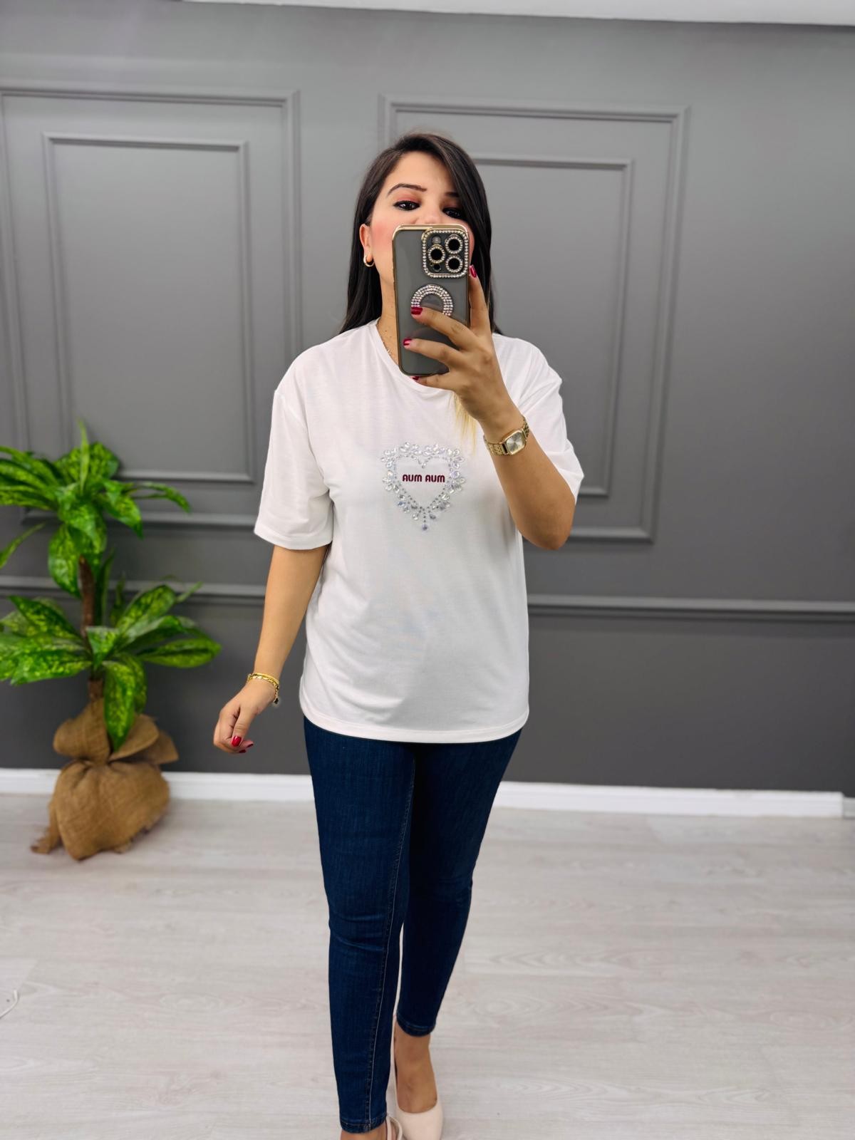 Miu Miu Taşlı Tişört ( Geniş Kalıp )