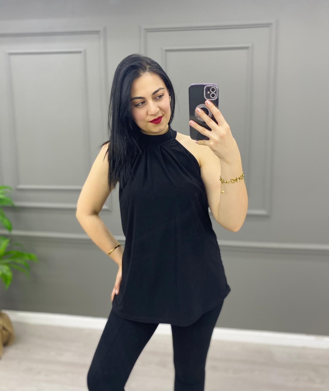 Kolsuz Candy Halter Yaka Bluz