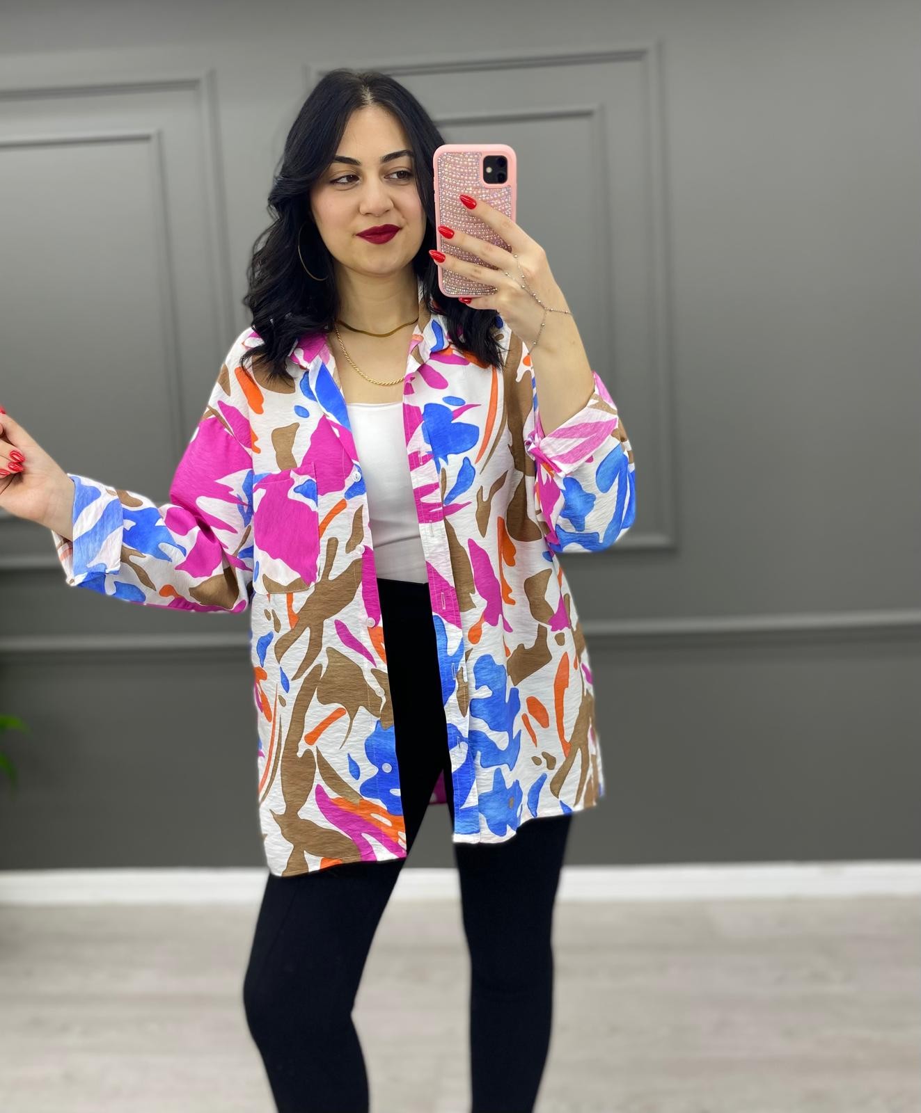 Desenli Oversize Gömlek